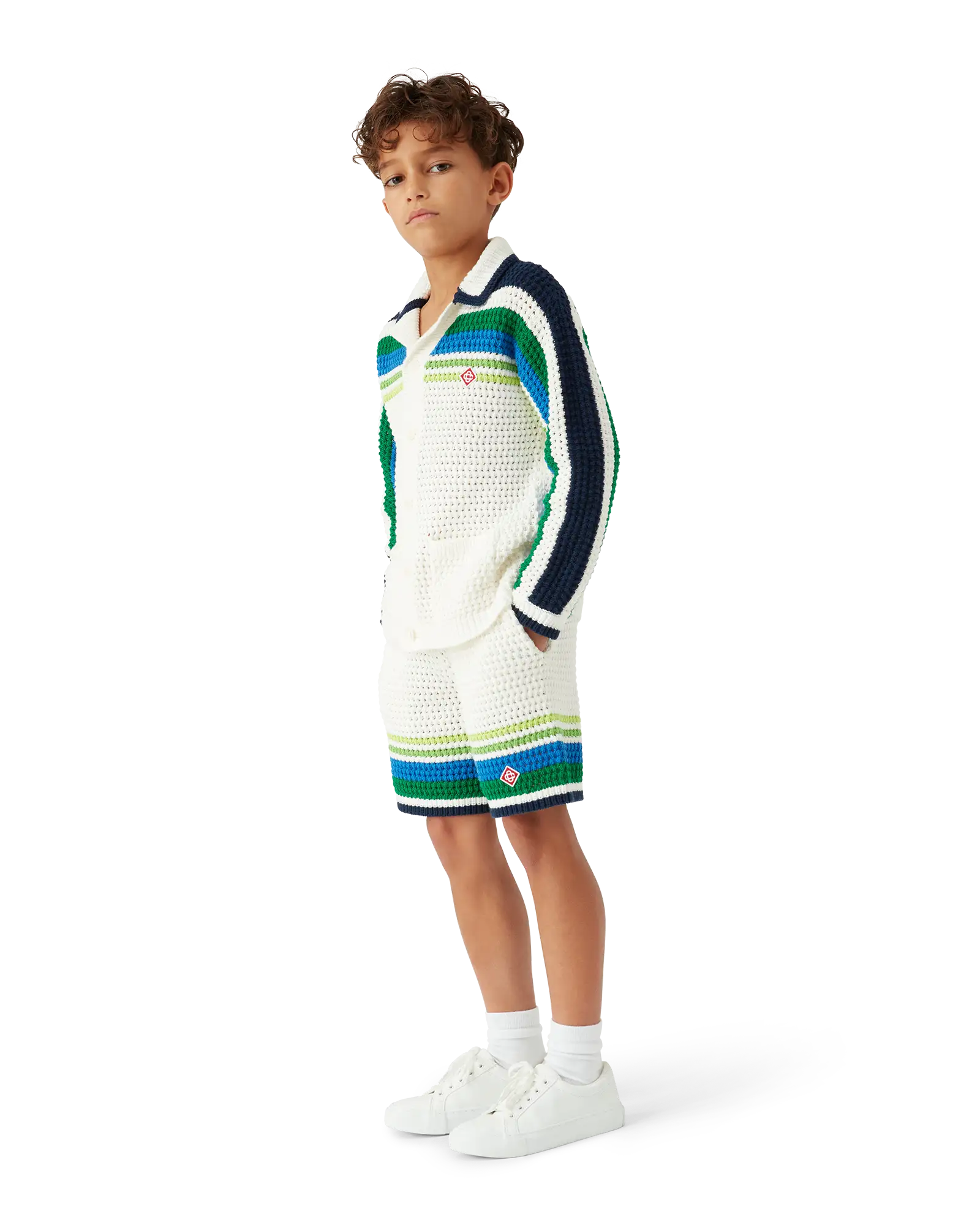 Children's Tennis Stripe Long Sleeve Knit Shirt