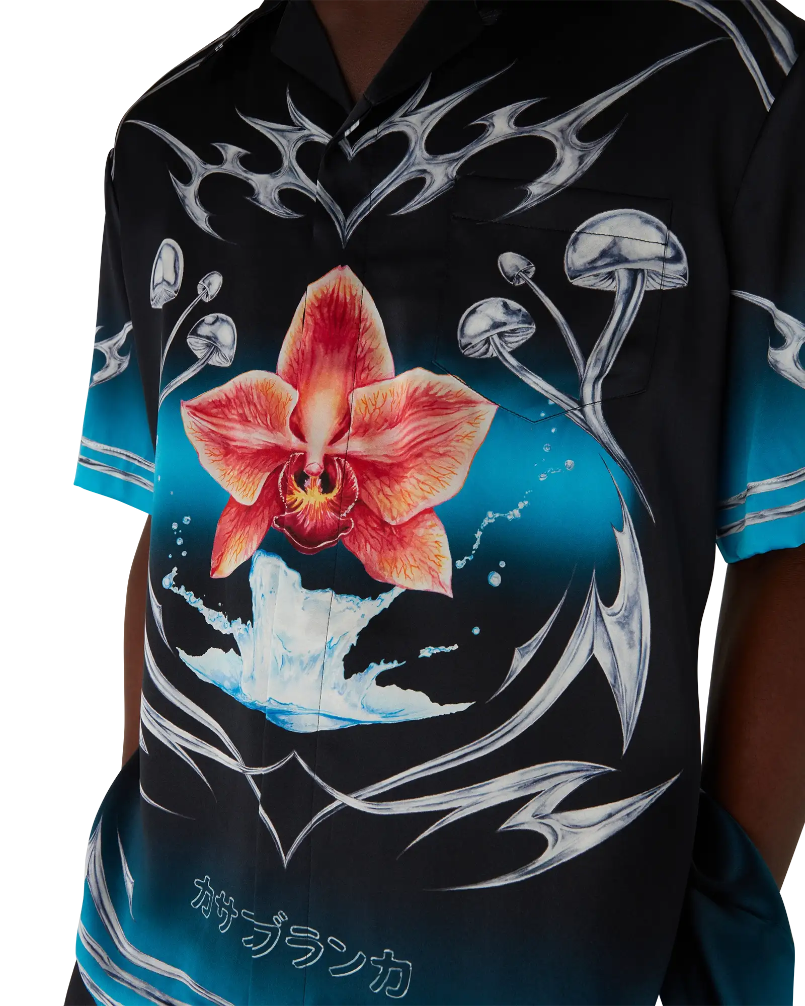 Blades Short Sleeve Silk Satin Shirt