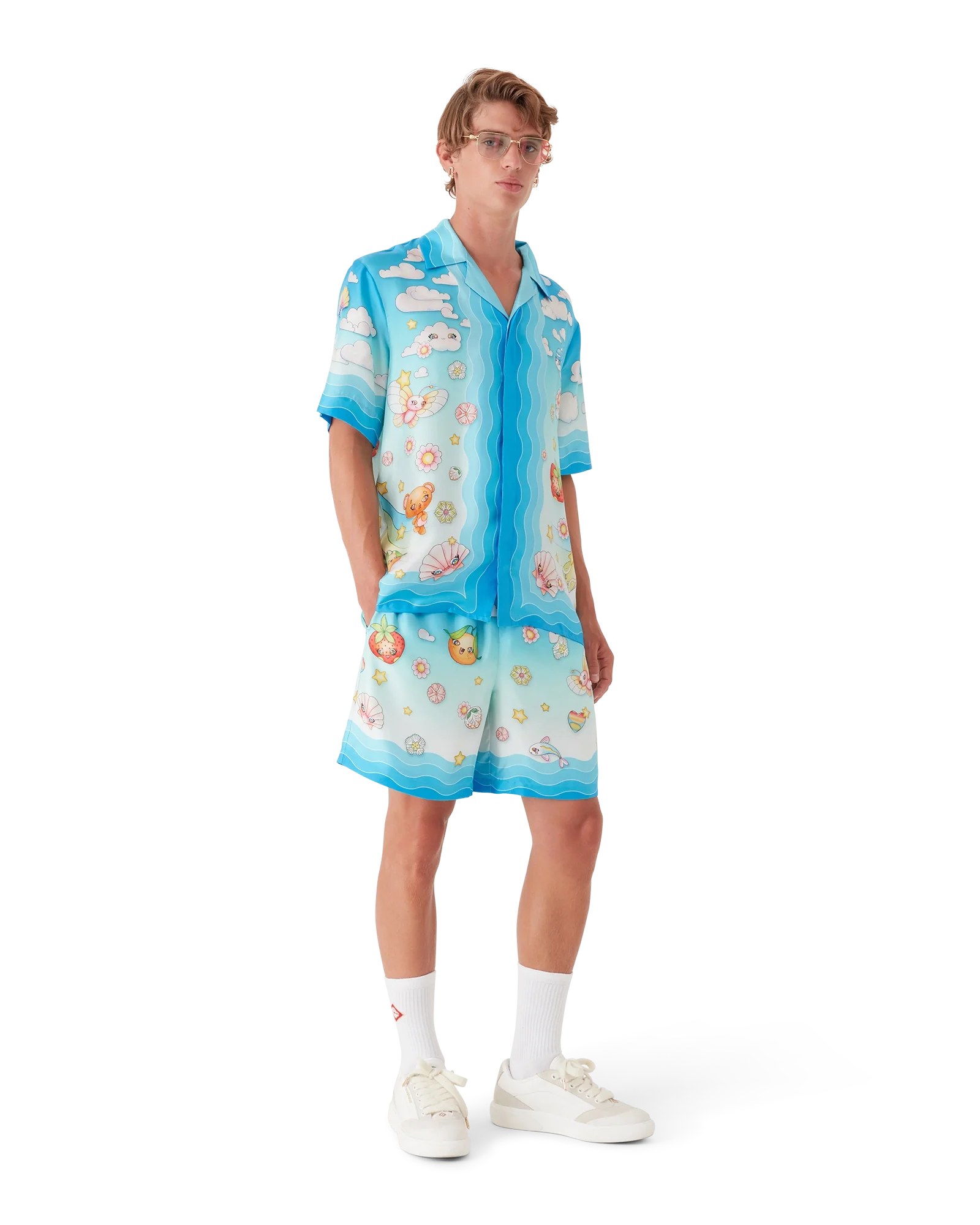 Kawaii Motif Short Sleeve Silk Twill Shirt