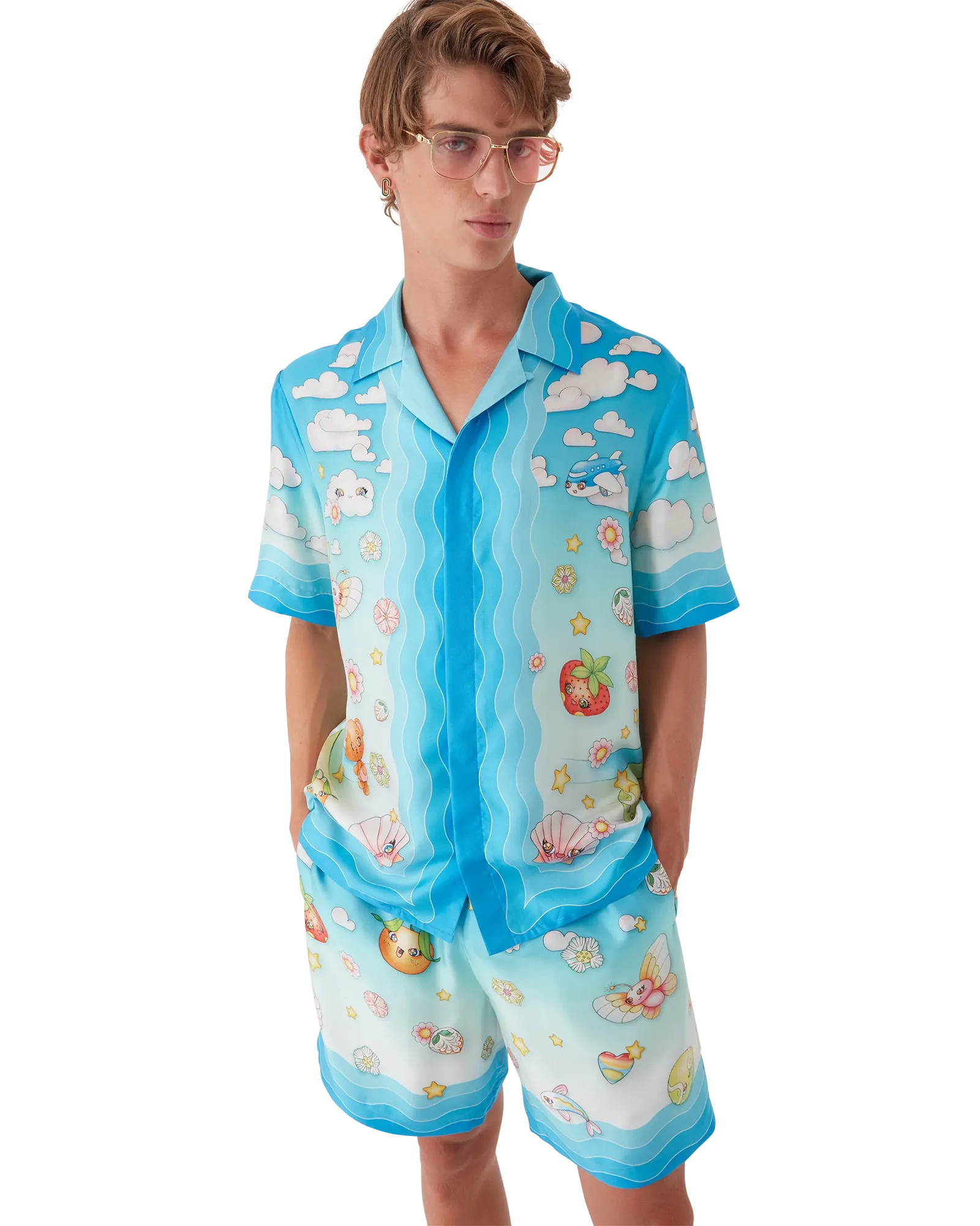 Kawaii Motif Short Sleeve Silk Twill Shirt