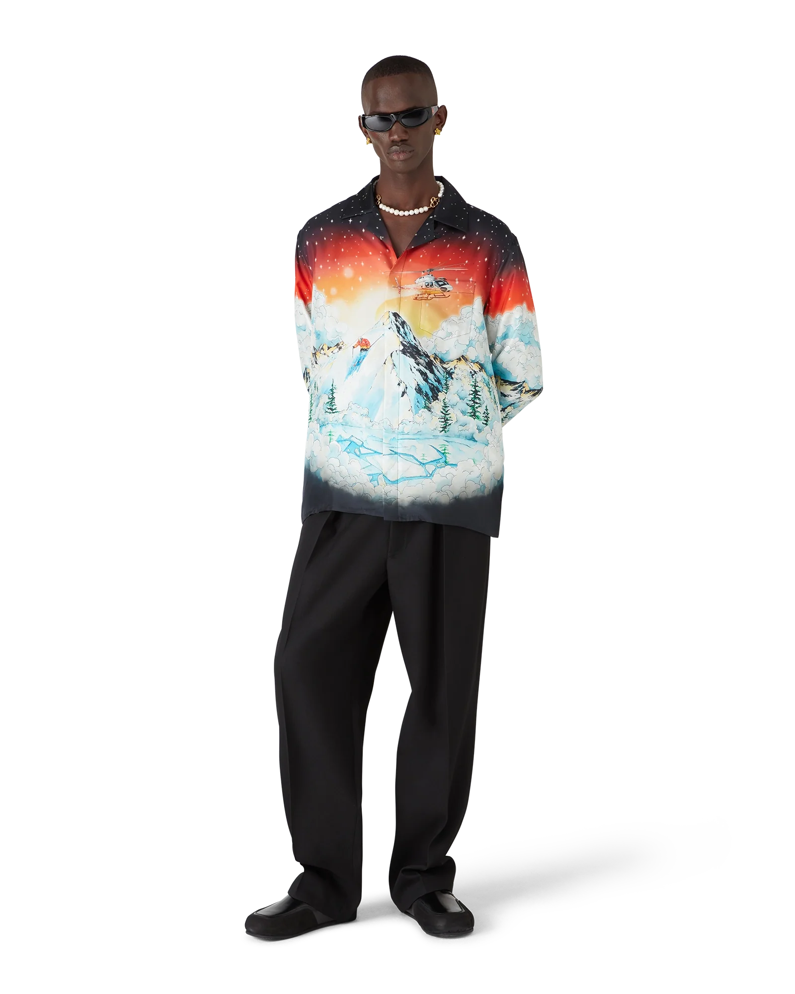 Ski Lake Long Sleeve Silk Twill Shirt