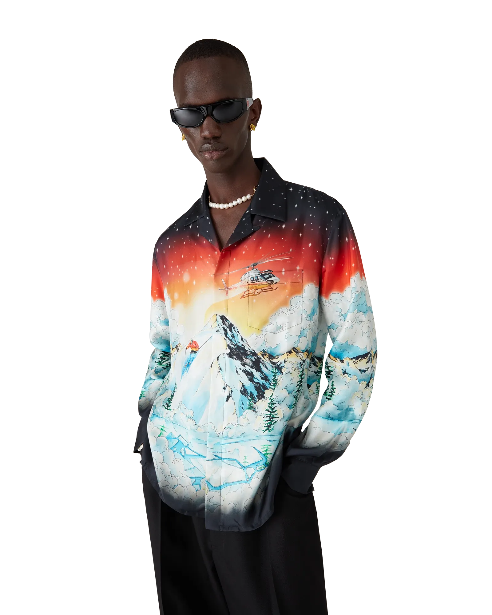 Ski Lake Long Sleeve Silk Twill Shirt