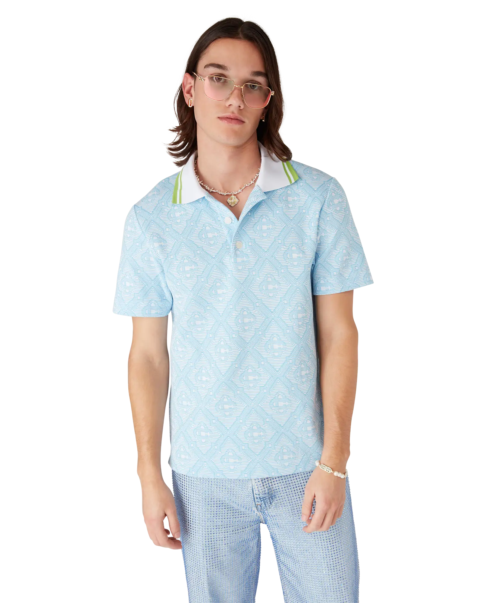 Pale Blue Jacquard Short Sleeve Jacquard Polo Shirt