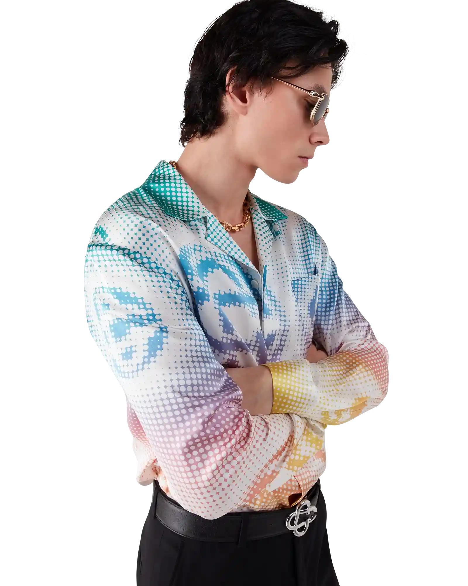 Halftone Logo Long Sleeve Silk Shirt
