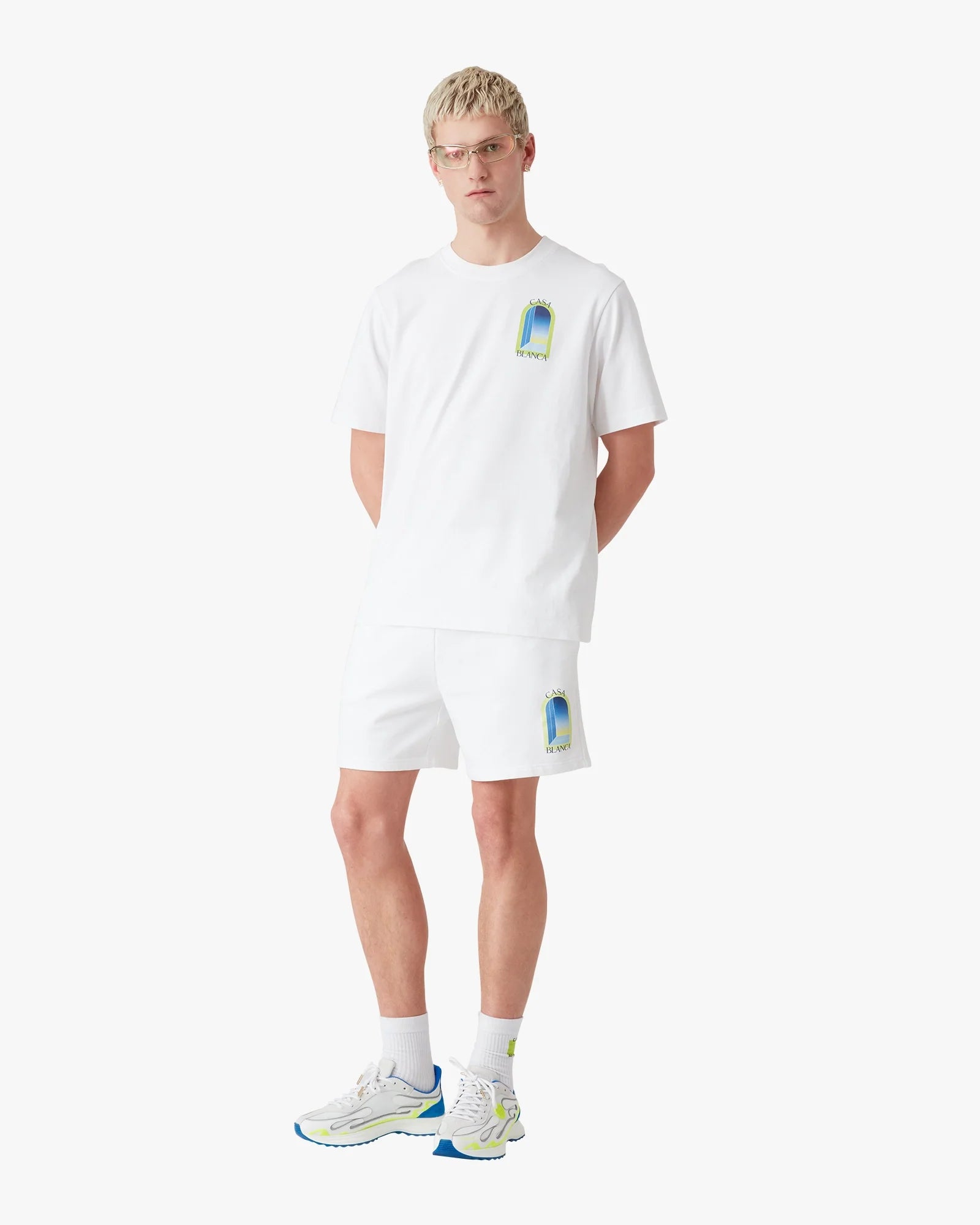 White & Lime L'Arche Sweatshorts