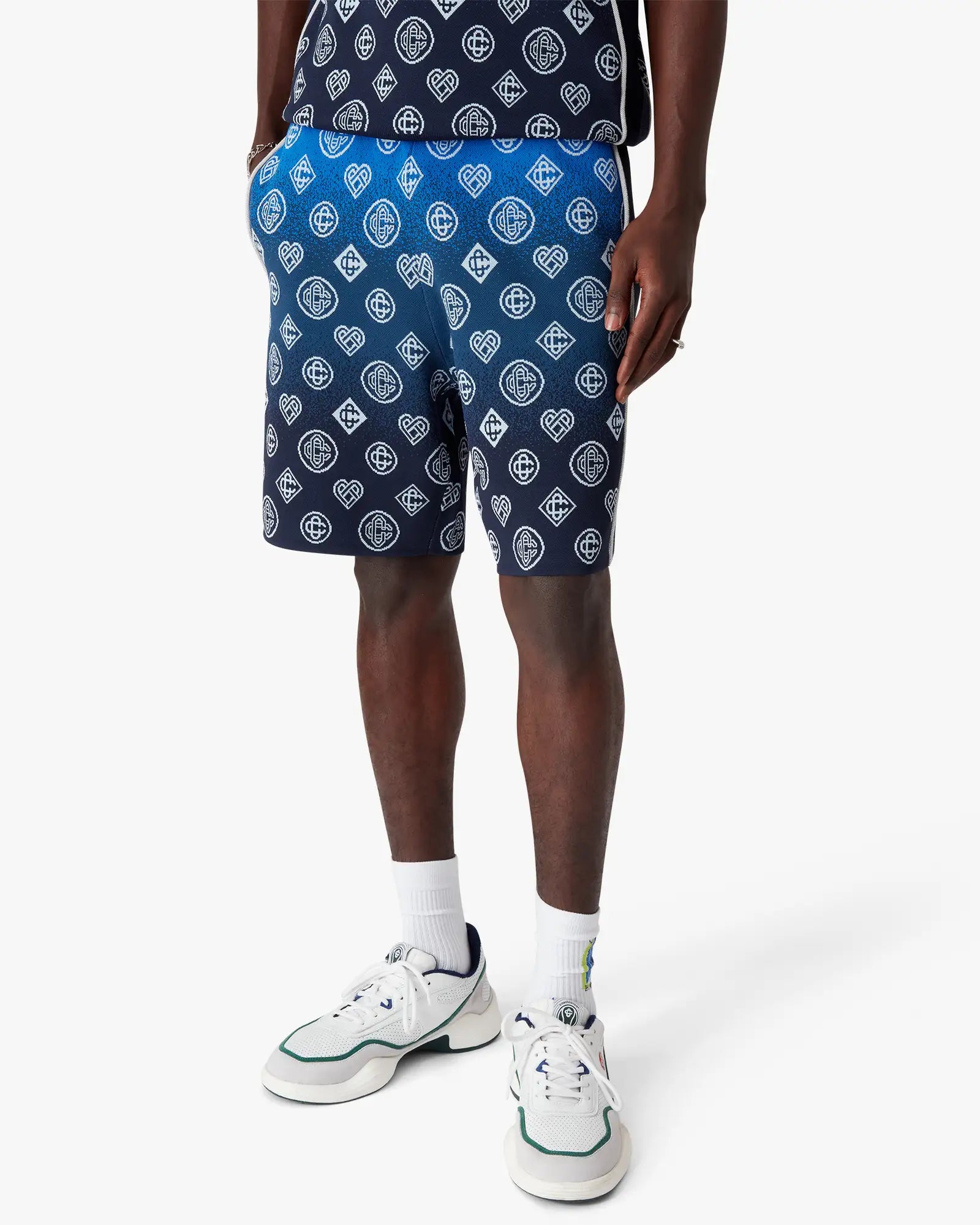 Navy Gradient Monogram Knitted Shorts