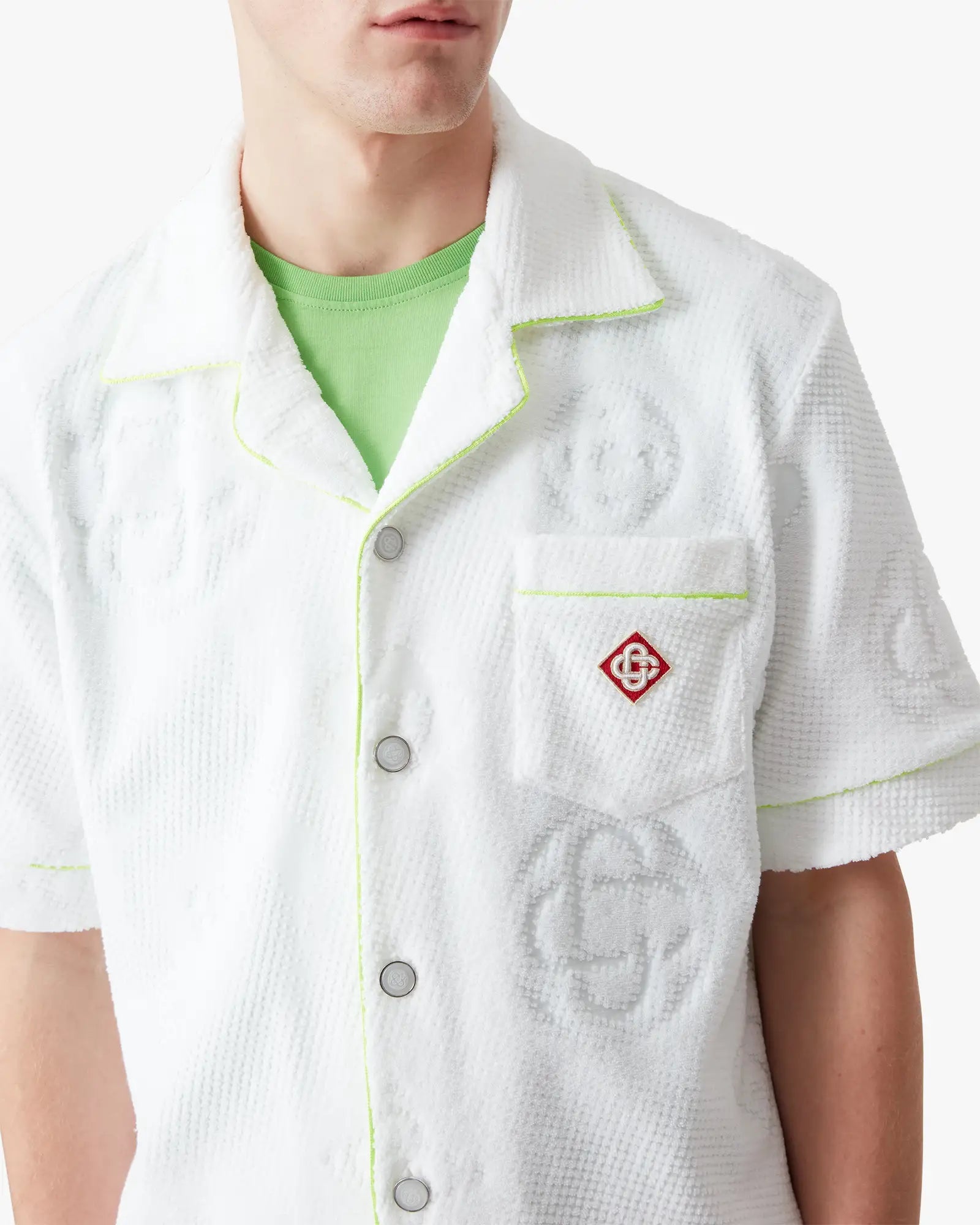 White Towelling Monogram Short Sleeve Shirt