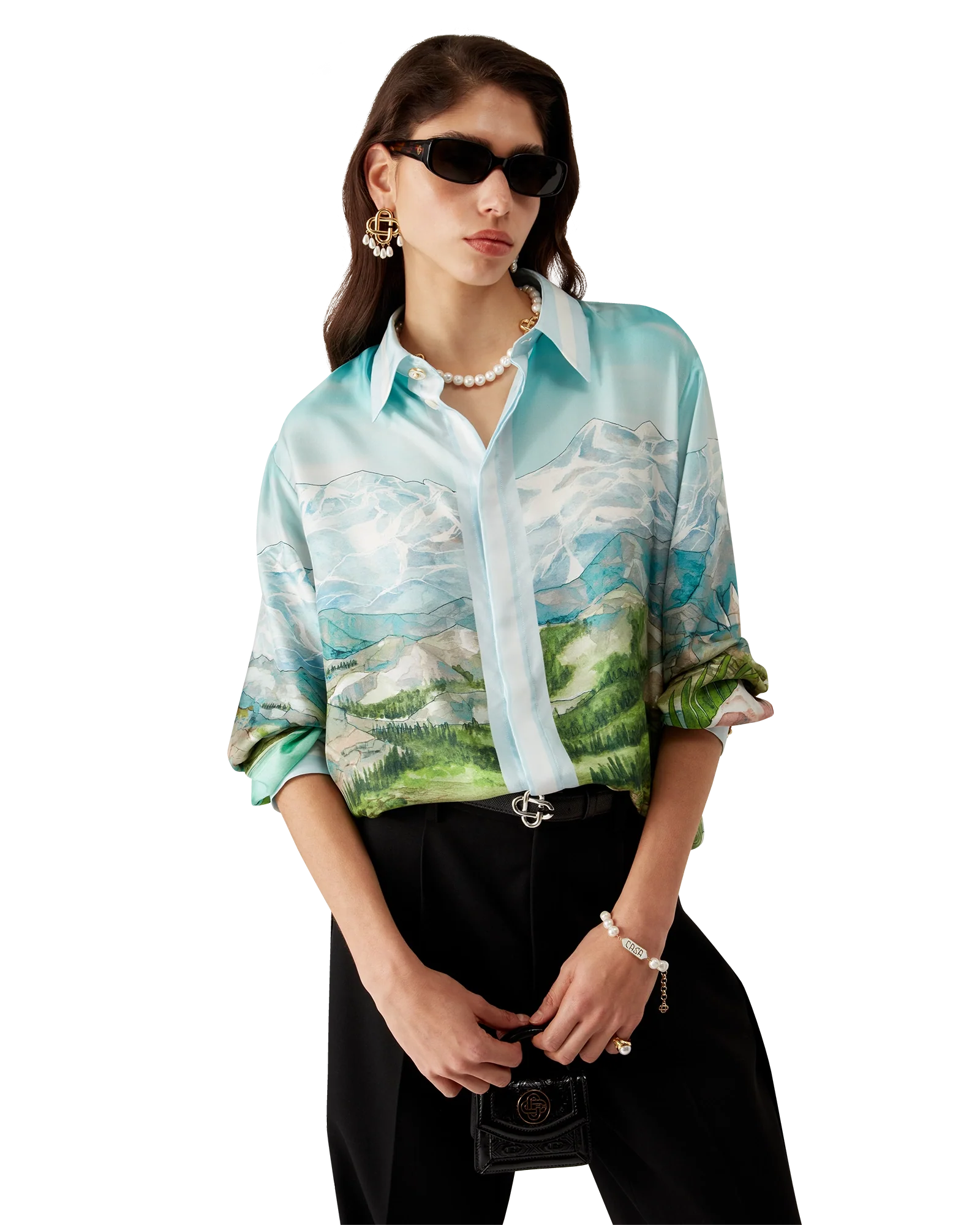 Dalmatian A La Montange Long Sleeve Silk Shirt