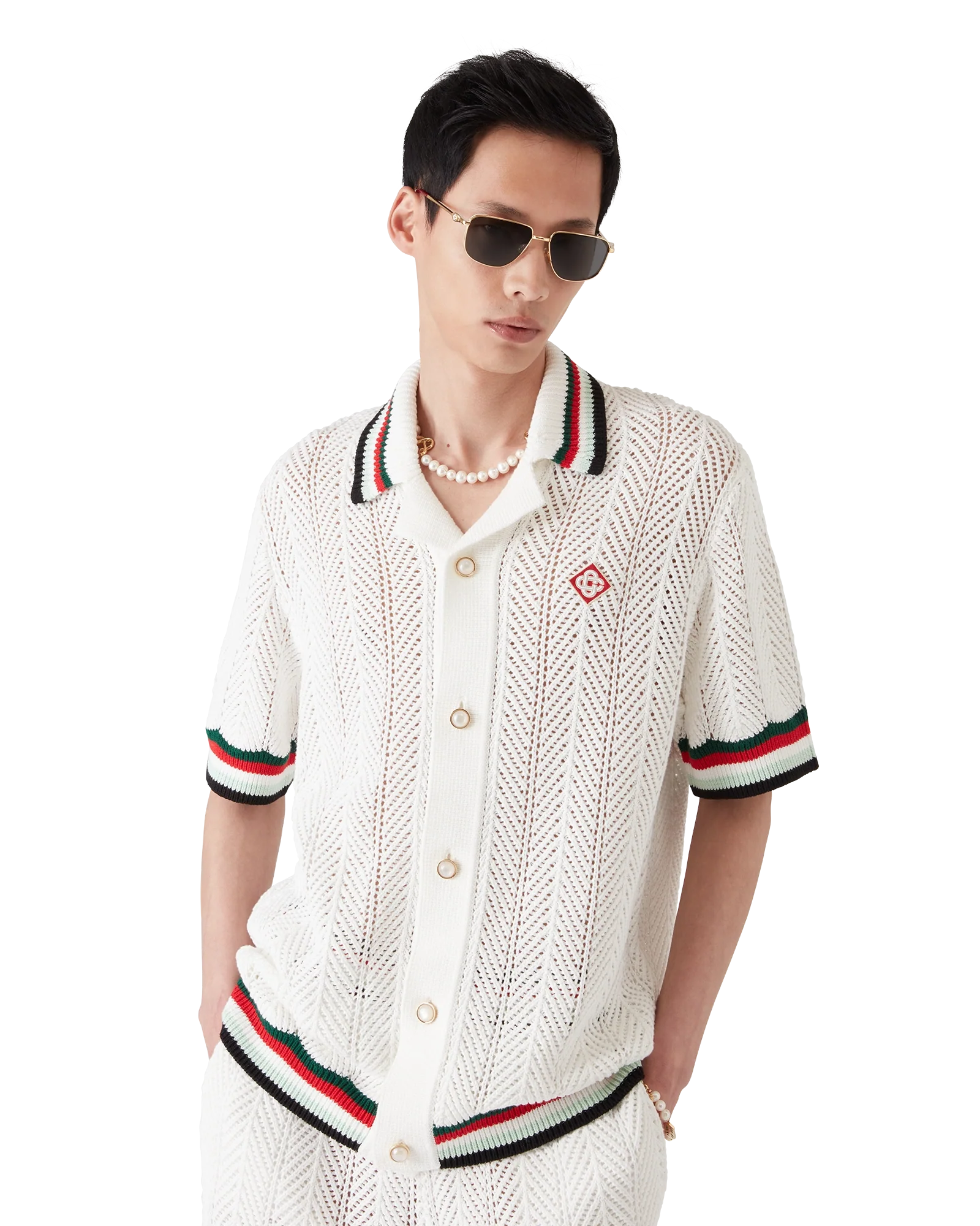 Cotton Montagne Ondulee Short Sleeve Crochet Shirt