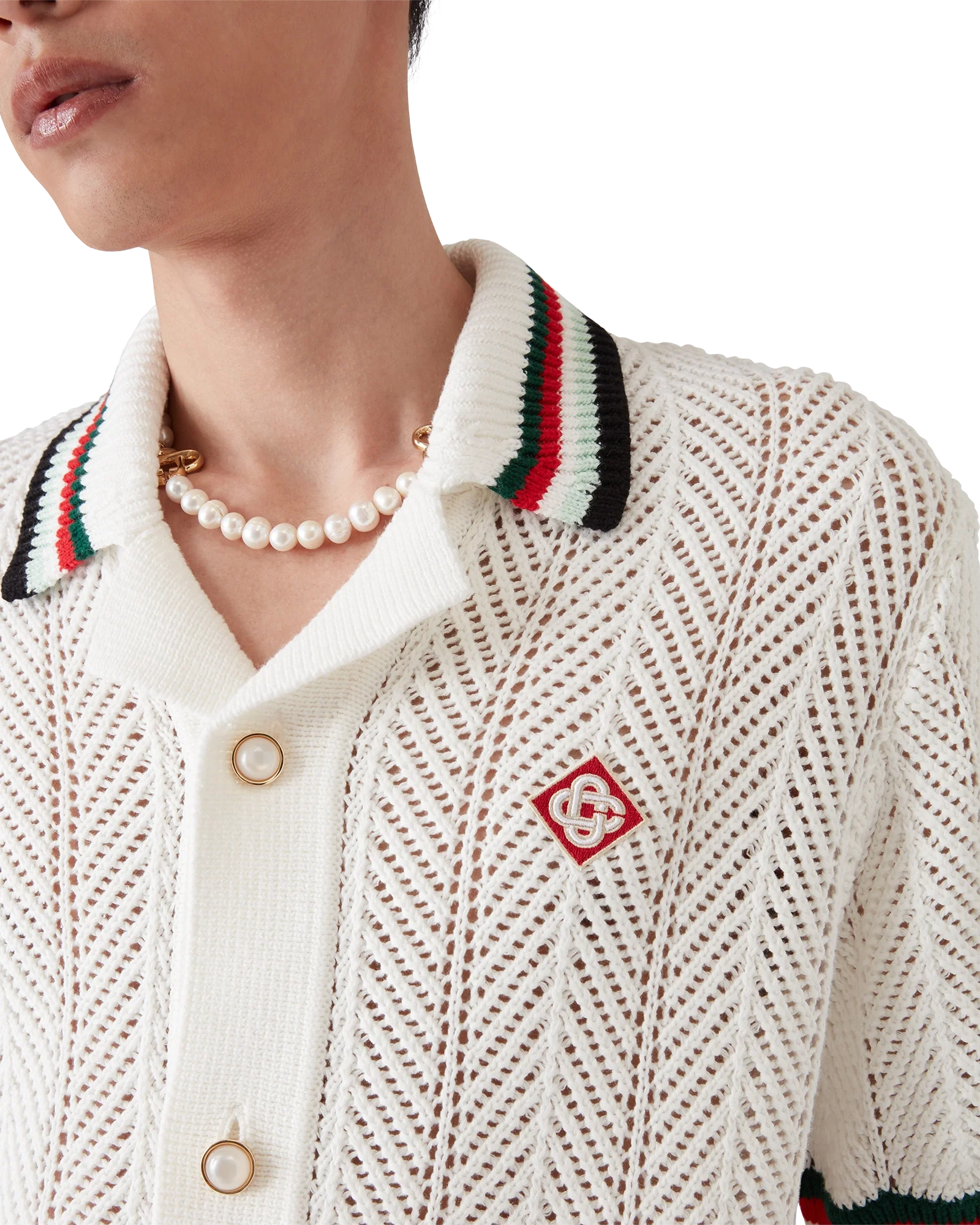 Cotton Montagne Ondulee Short Sleeve Crochet Shirt