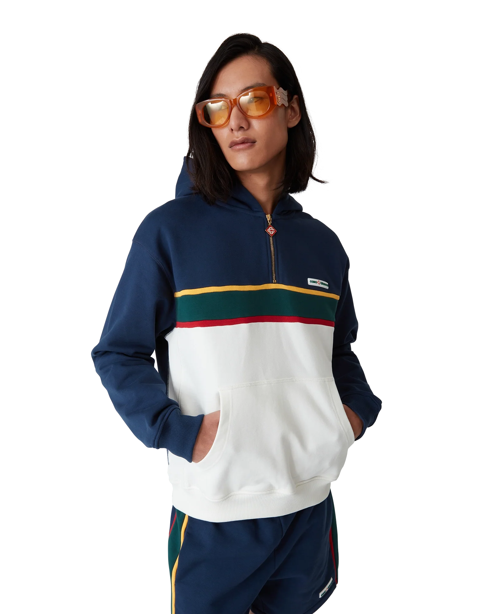 Colourblock Quarter Zip Hooded Sweatshirt