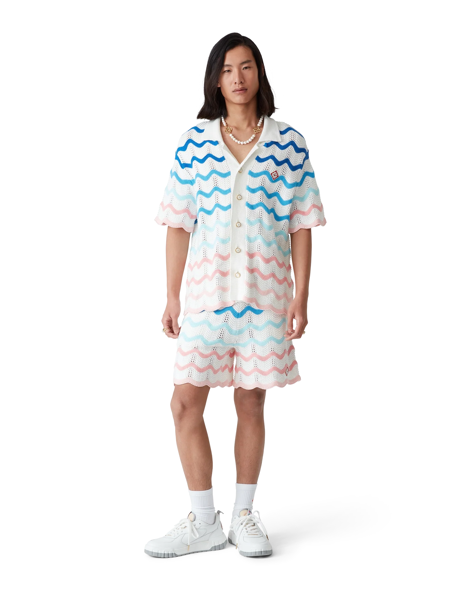 Gradient Wave Short Sleeve Crochet Shirt