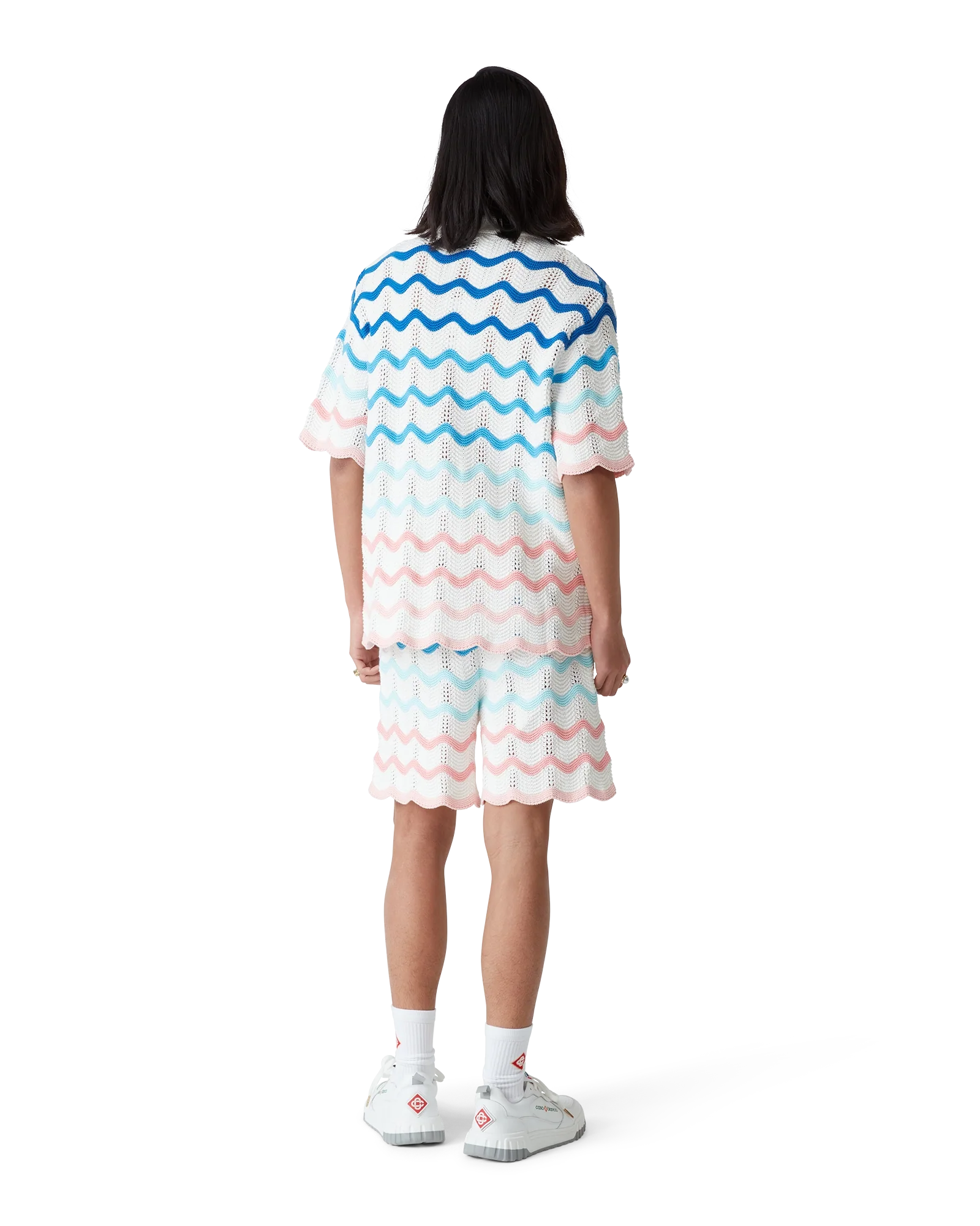 Gradient Wave Short Sleeve Crochet Shirt