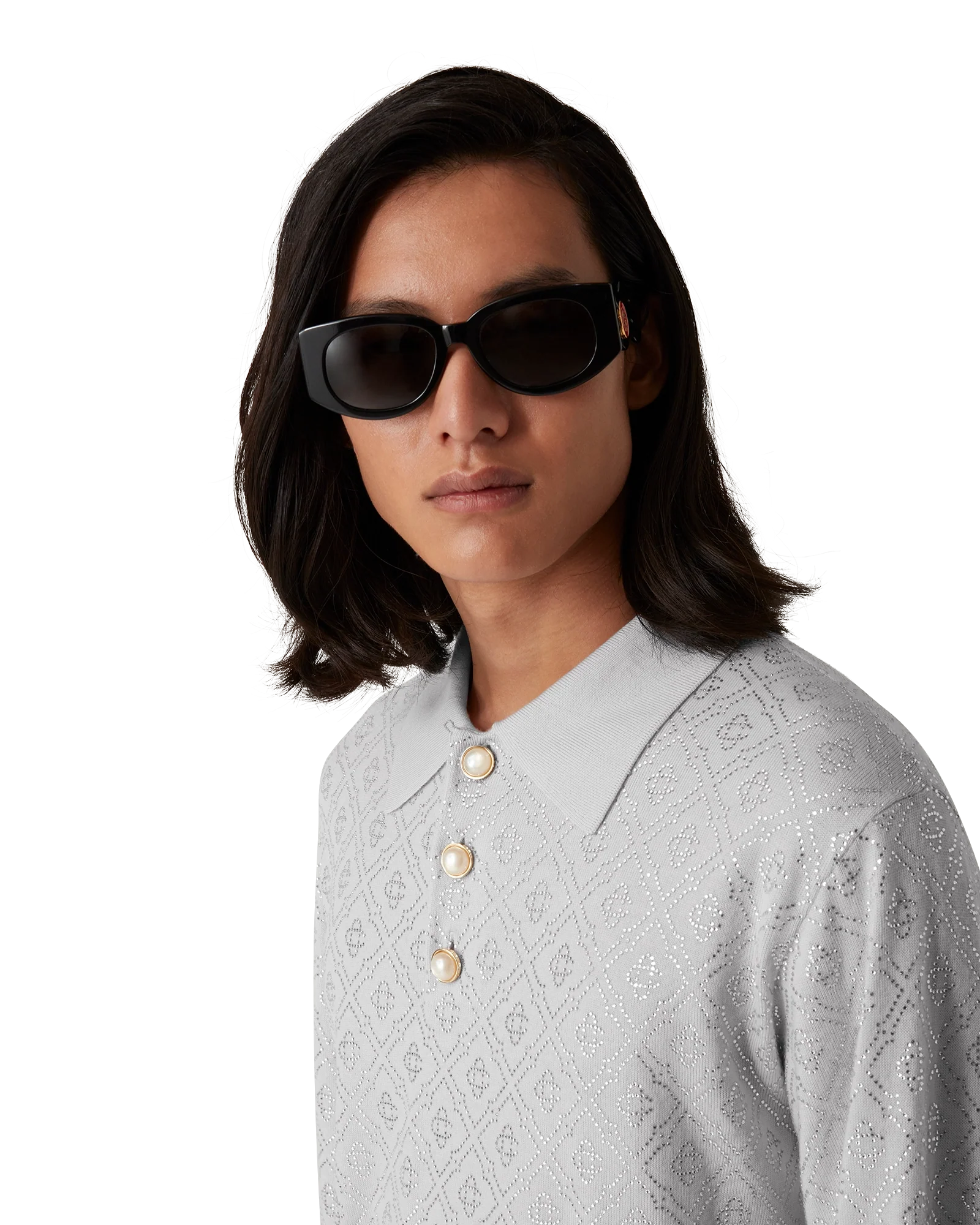 Crystal Monogram Knit Polo Shirt