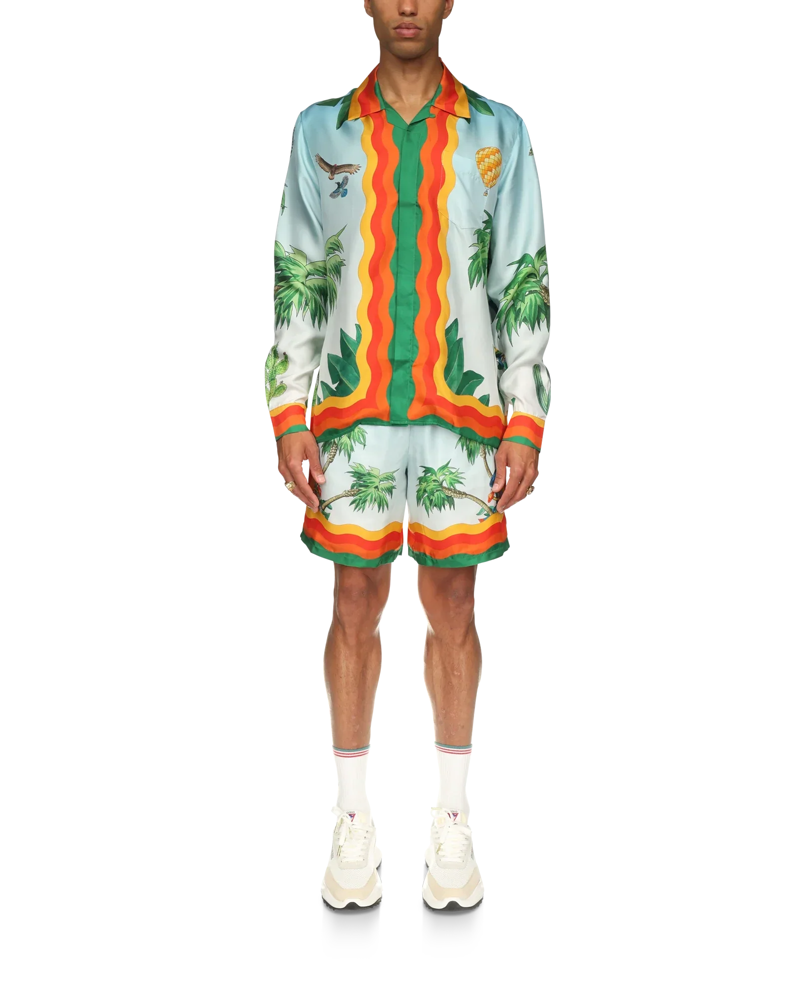 Palm Springs Tennis Club Cuban Collar Long Sleeve Silk Shirt