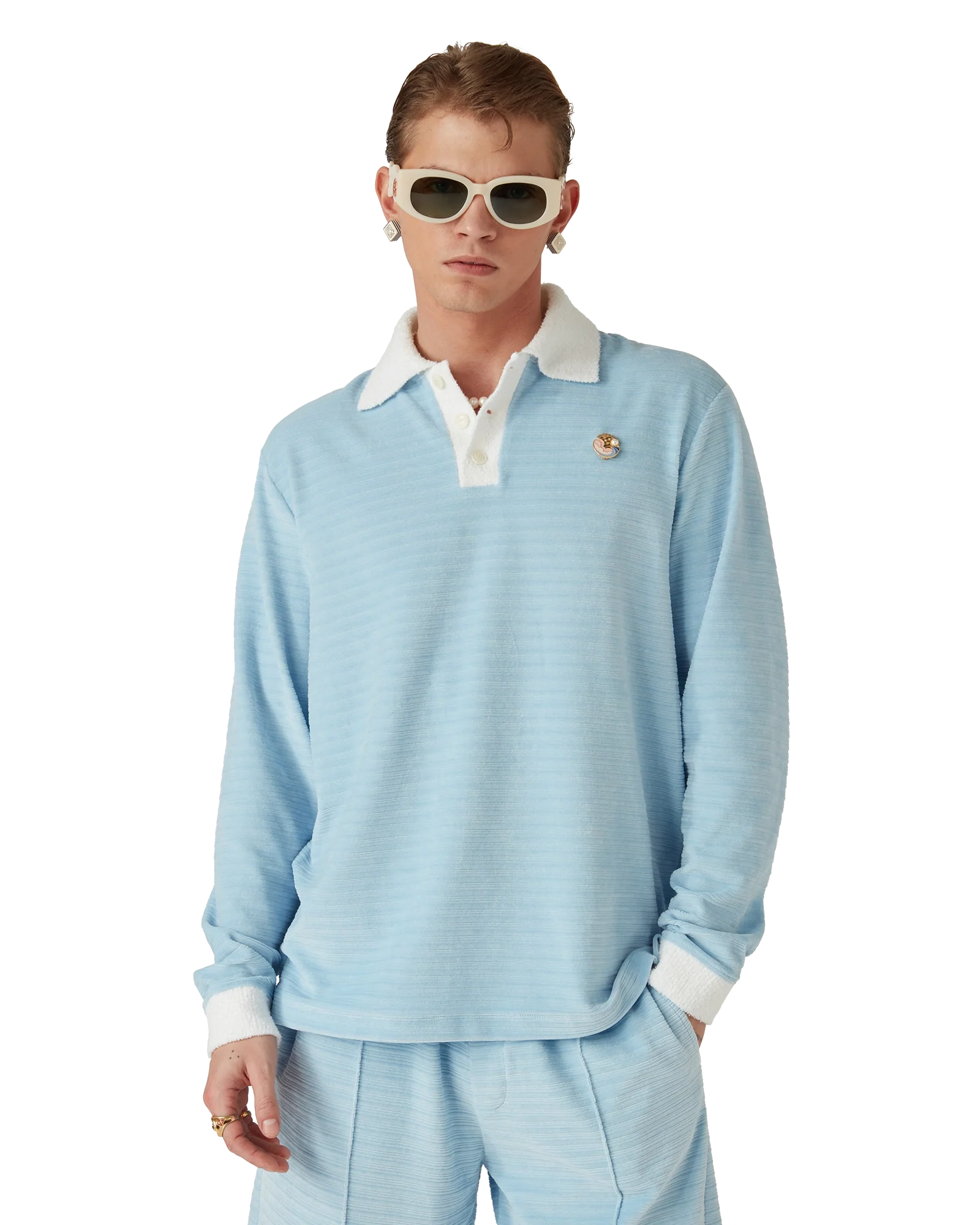 Velour Stripe Polo Shirt