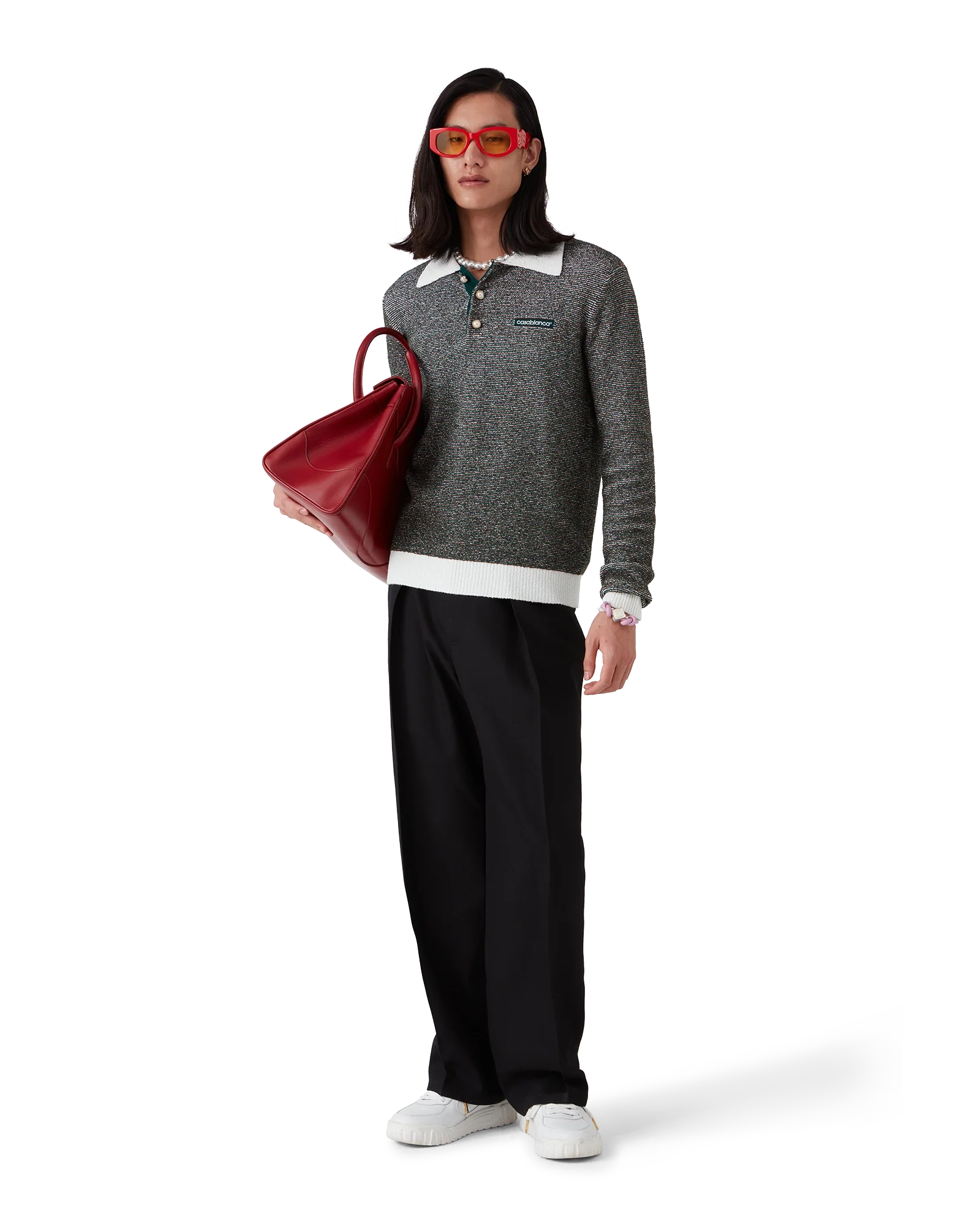 Boucle Stripe Long Sleeve Polo Shirt