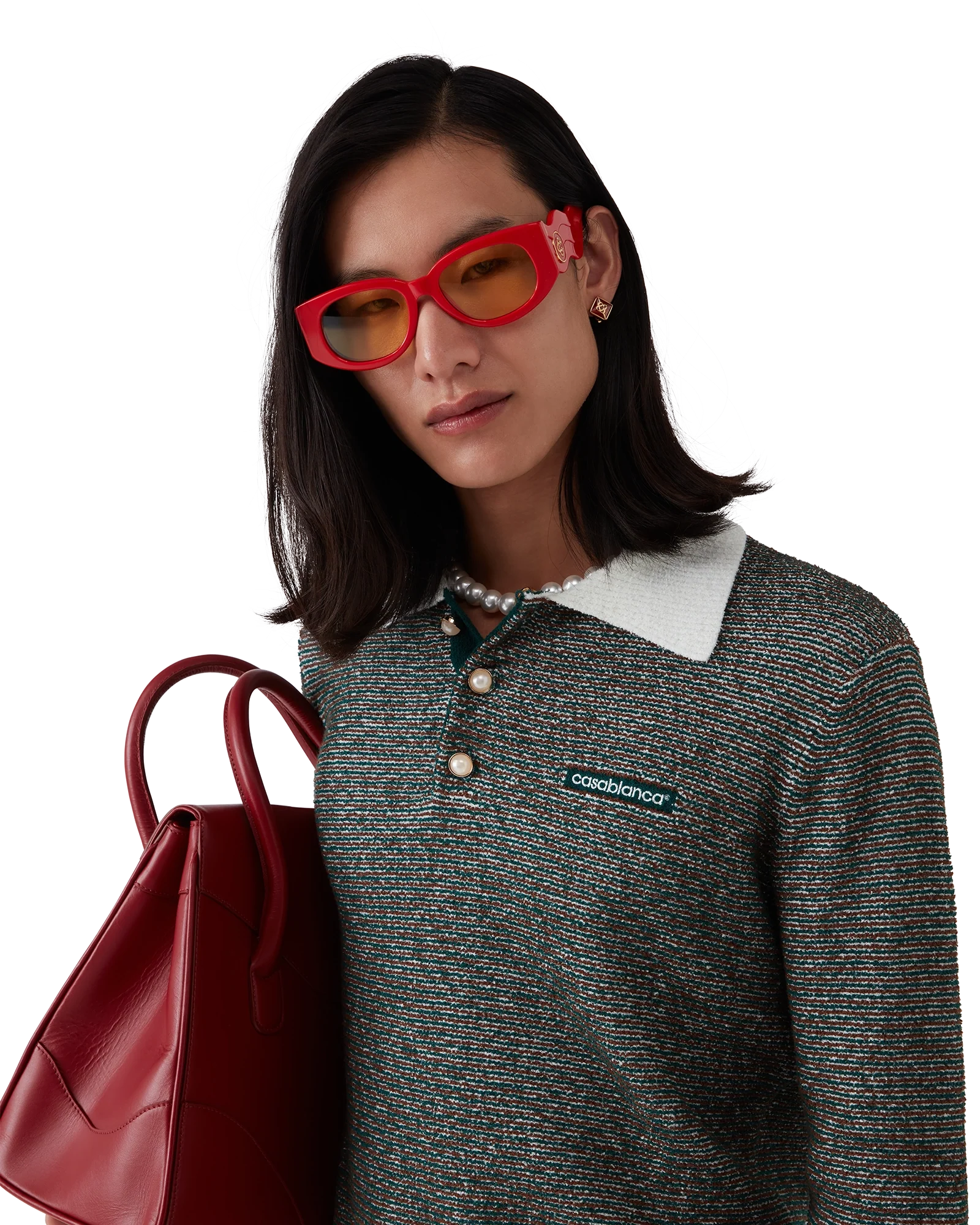 Boucle Stripe Long Sleeve Polo Shirt