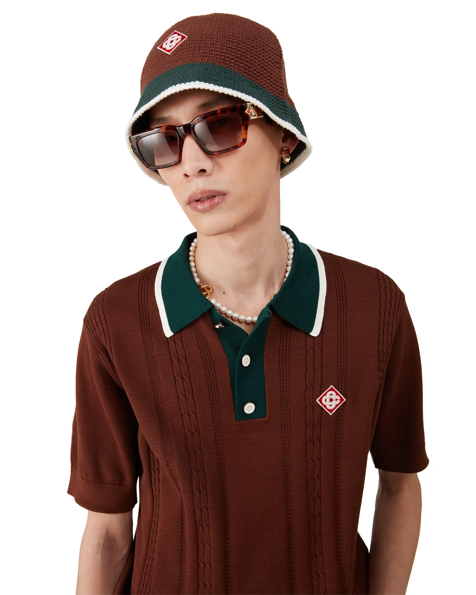 Cable Knit Oversized Polo Shirt