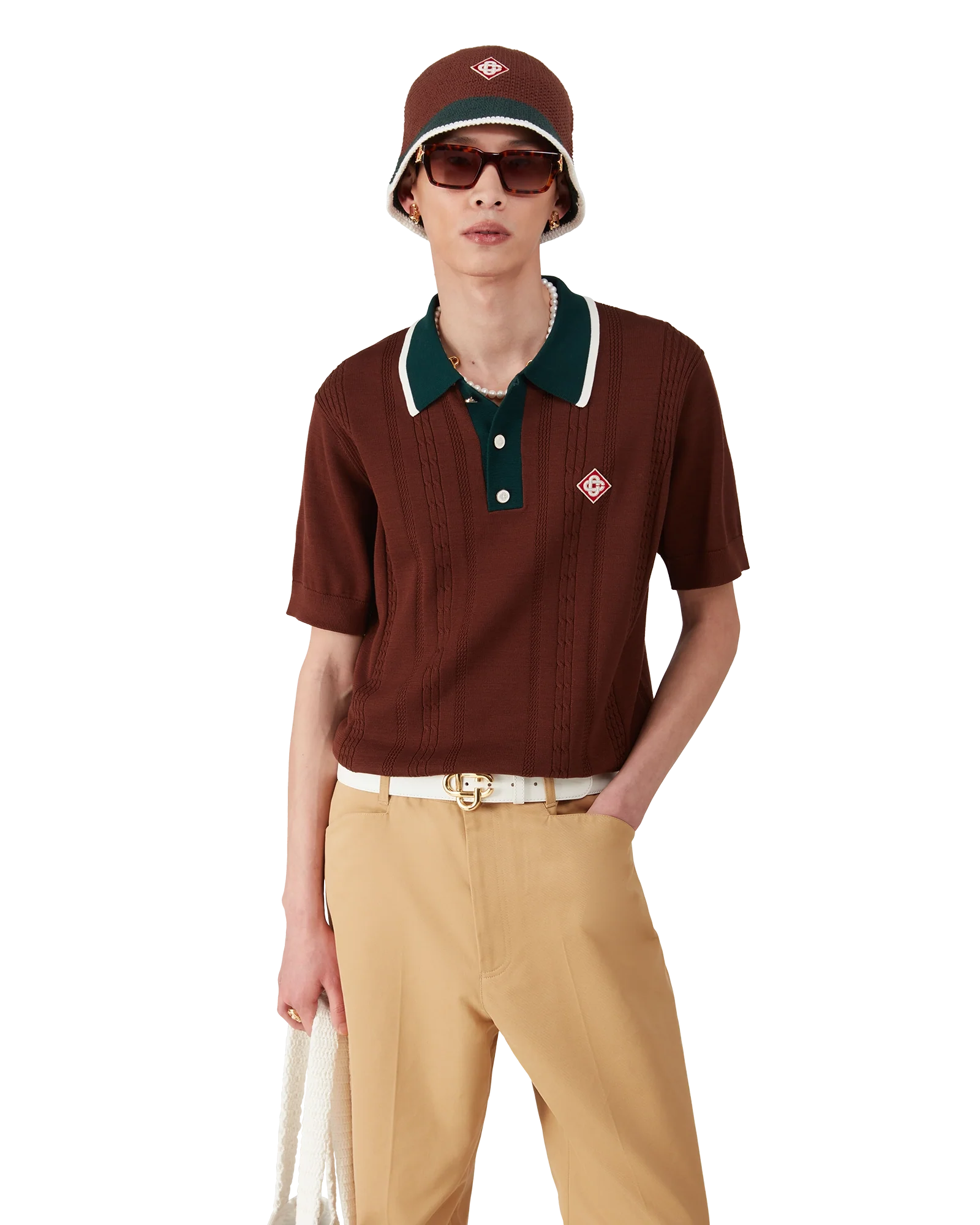 Cable Knit Oversized Polo Shirt