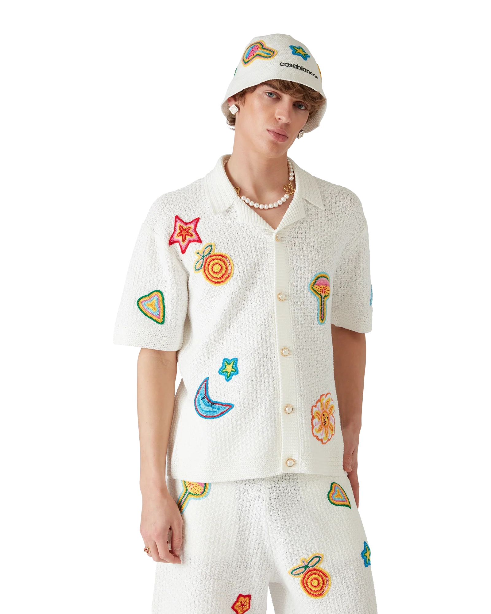 Motif Short Sleeve Crochet Shirt