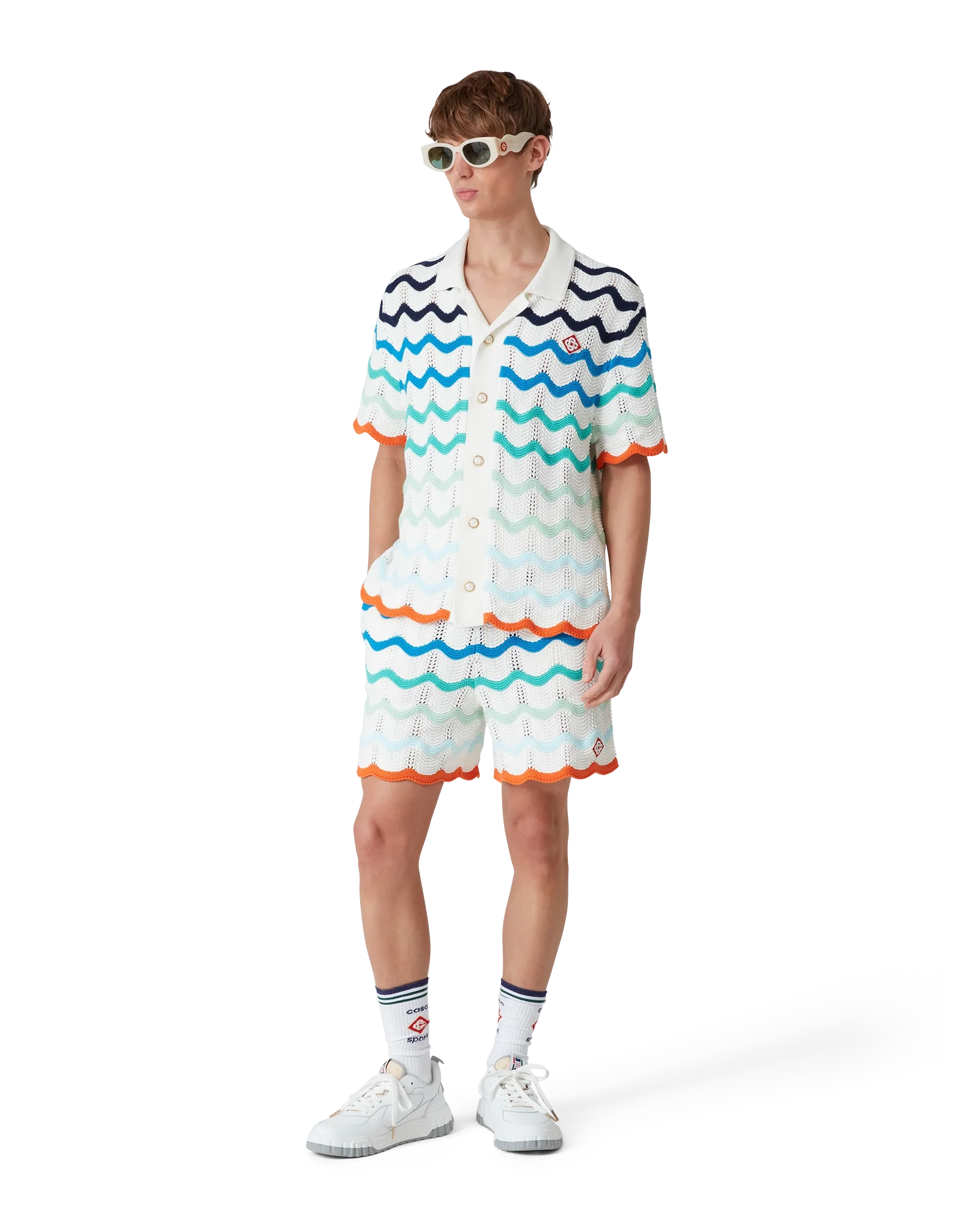 Gradient Wave Short Sleeve Crochet Shirt