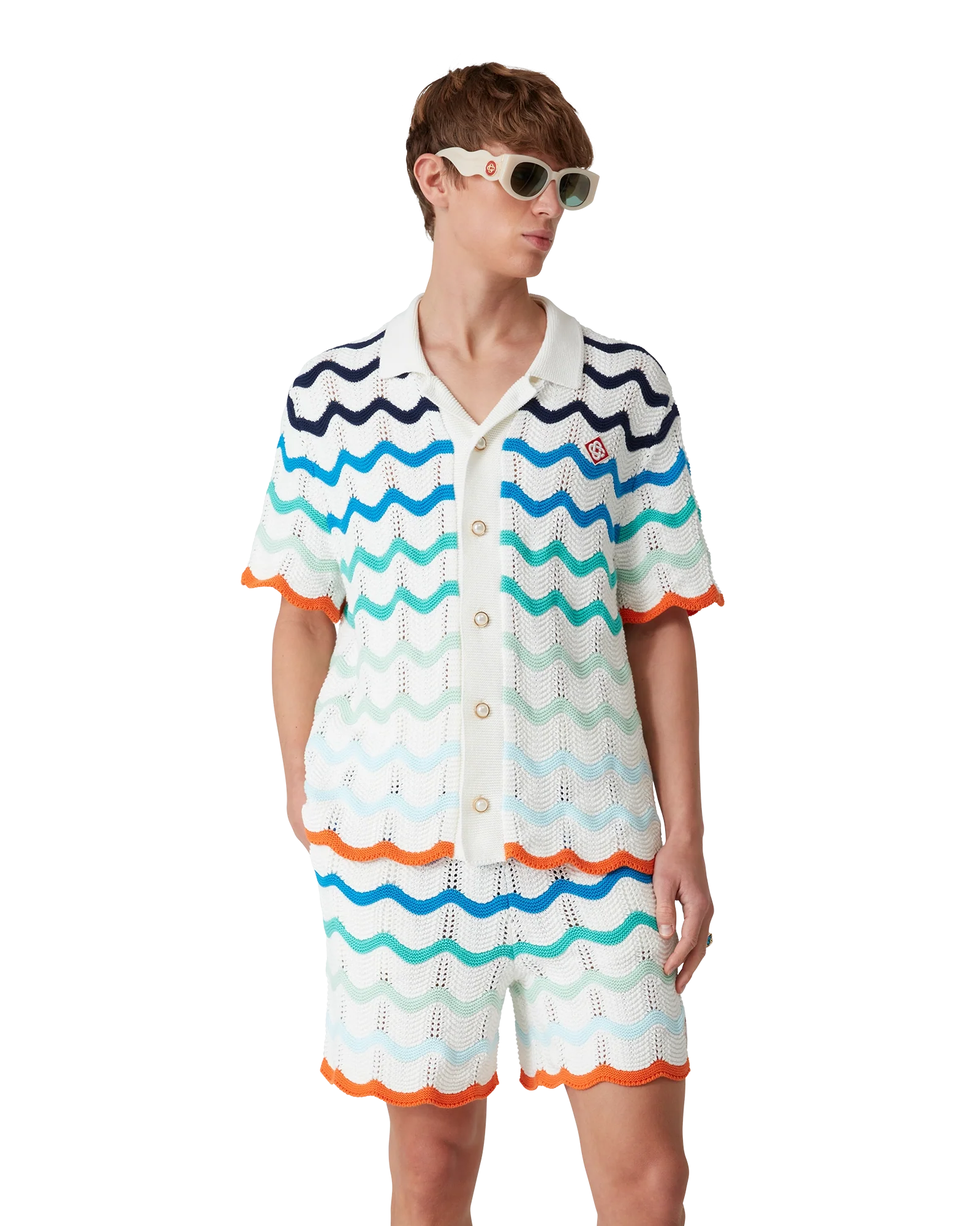 Gradient Wave Short Sleeve Crochet Shirt
