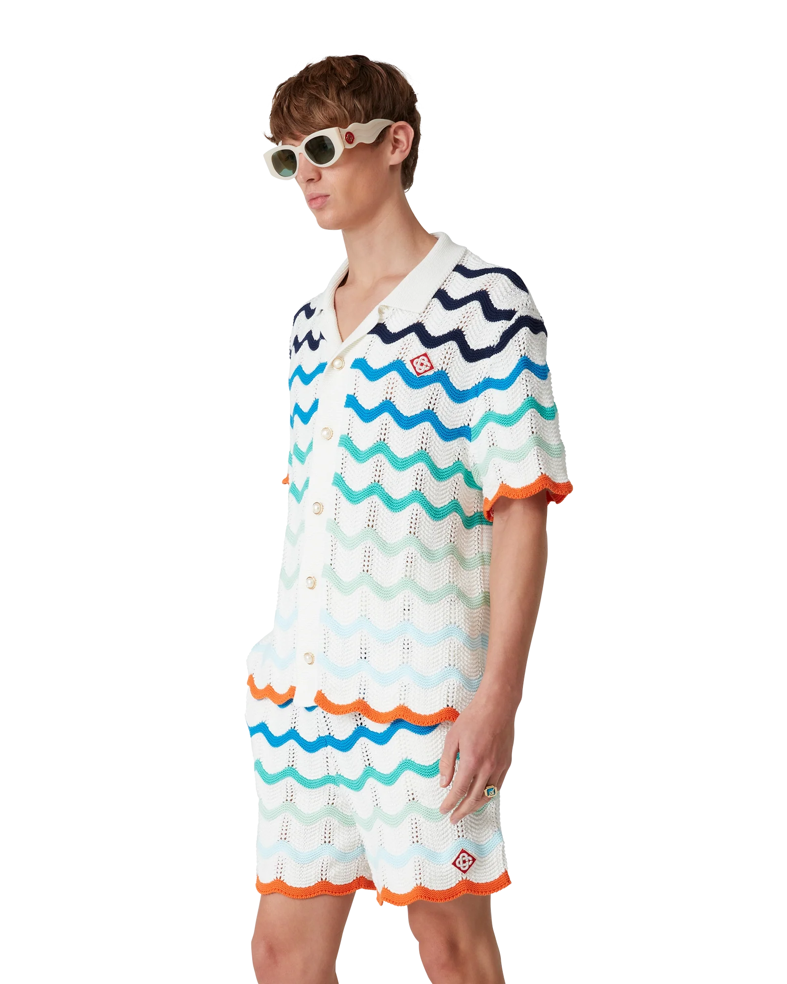 Gradient Wave Short Sleeve Crochet Shirt
