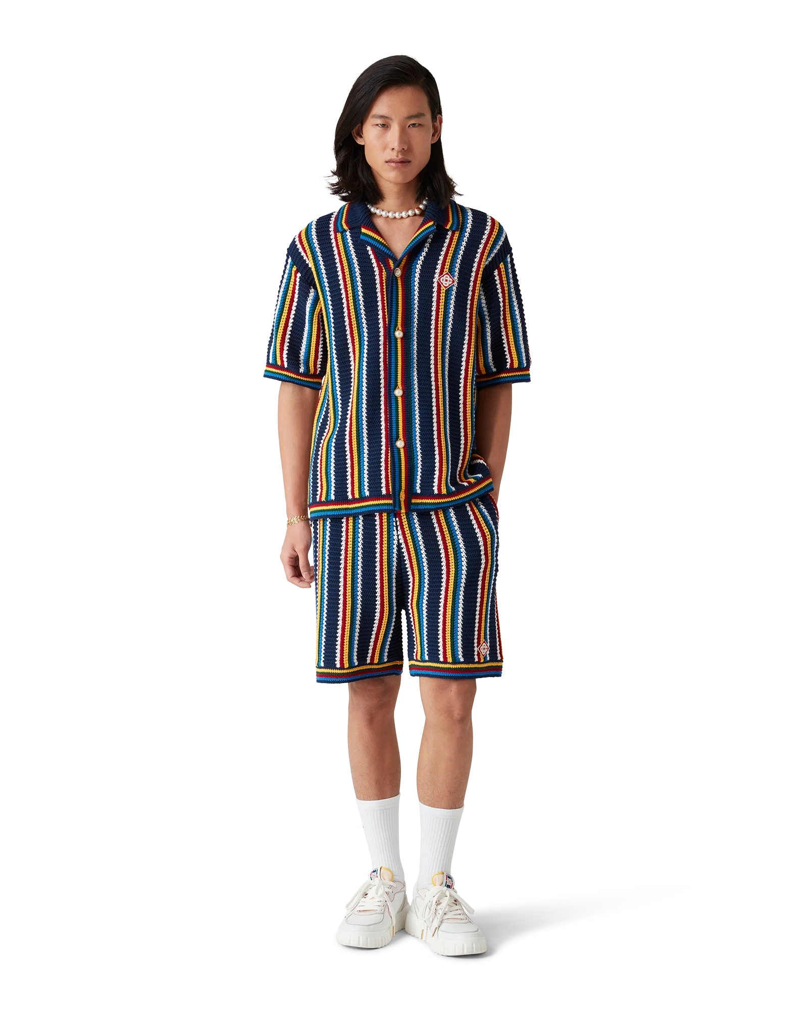 Crochet Short Sleeve Stripe Shirt