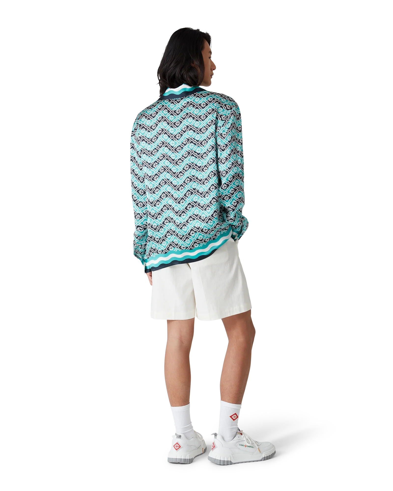 Monogram Wave Long Sleeve Silk Shirt