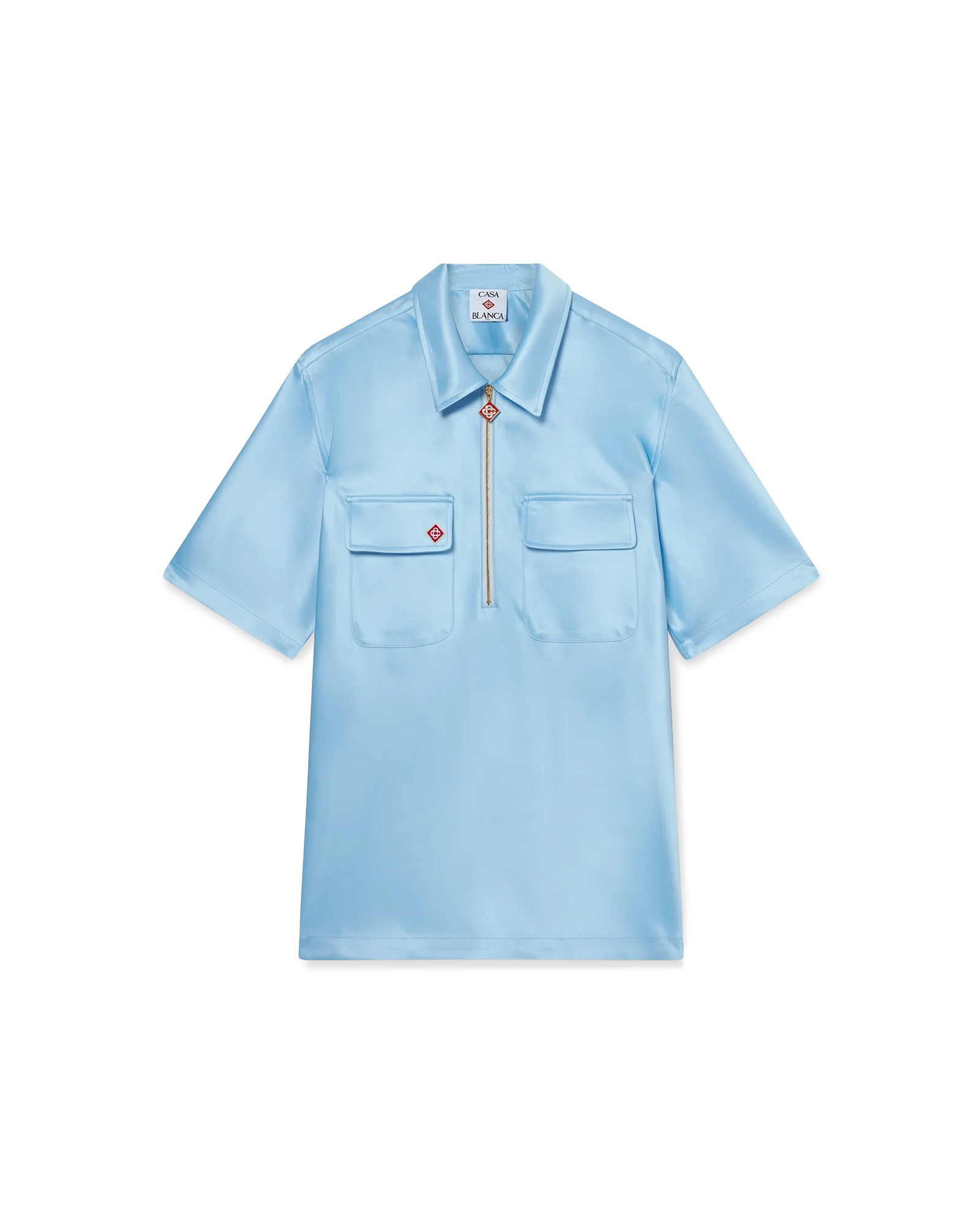 Satin Quarter Zip Short Sleeve Shirt