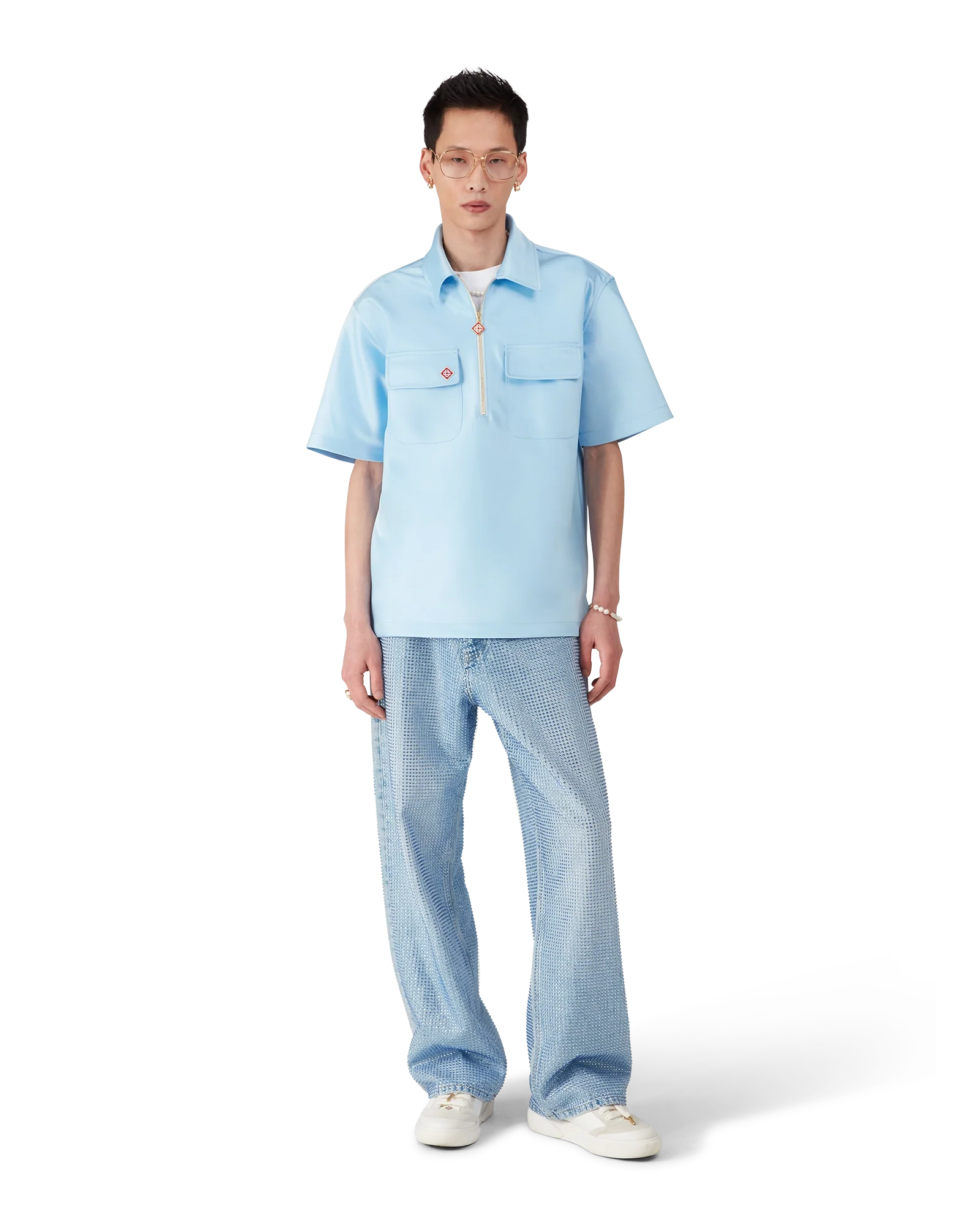 Satin Quarter Zip Short Sleeve Shirt