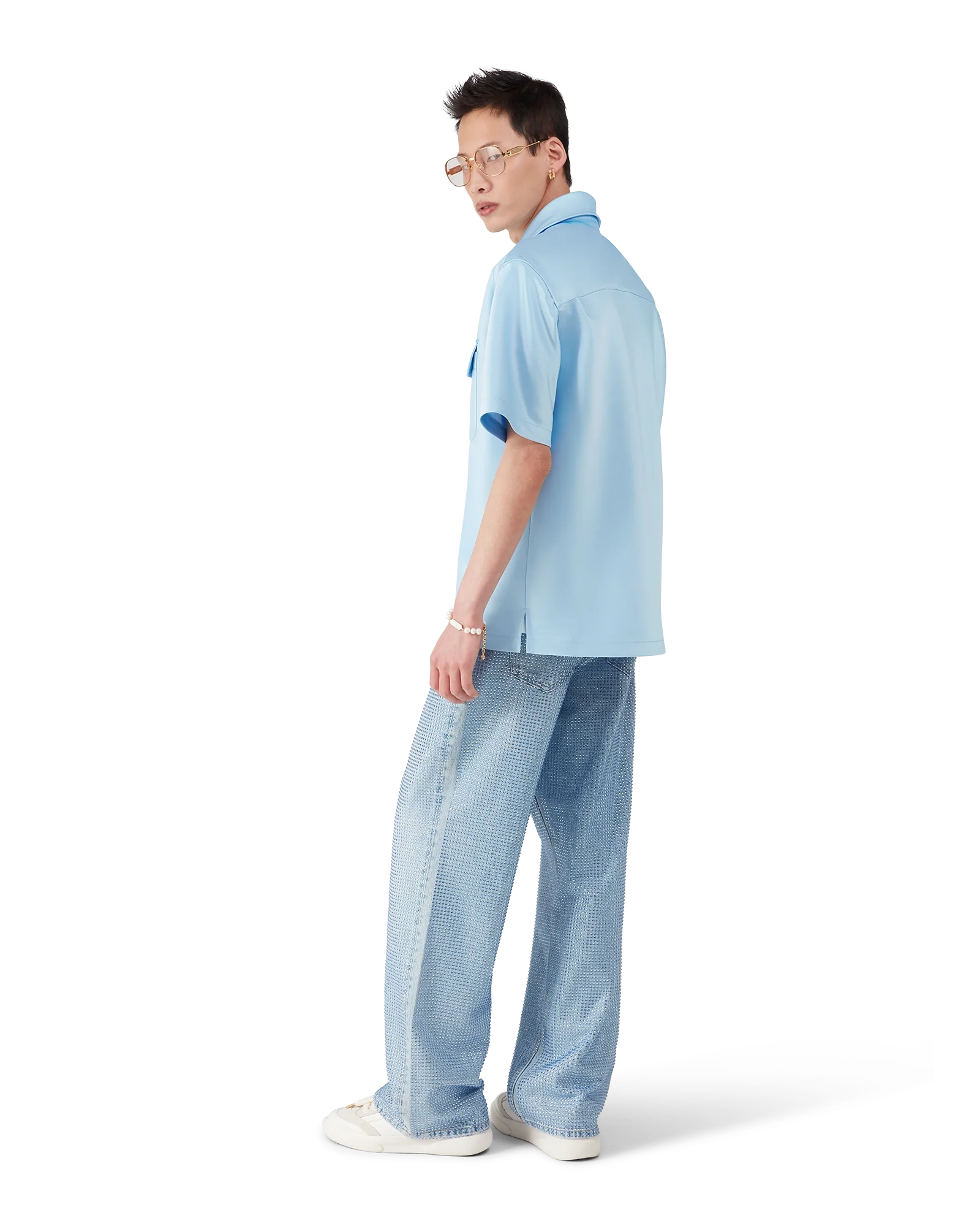 Satin Quarter Zip Short Sleeve Shirt