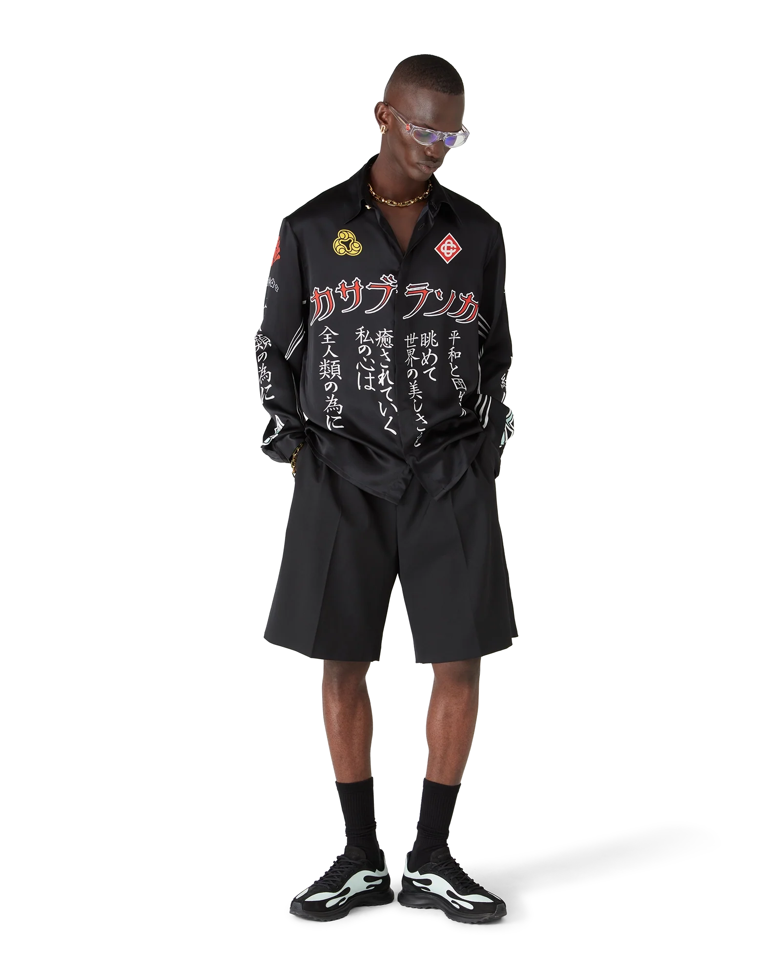 Emblem Long Sleeve Silk Satin Shirt