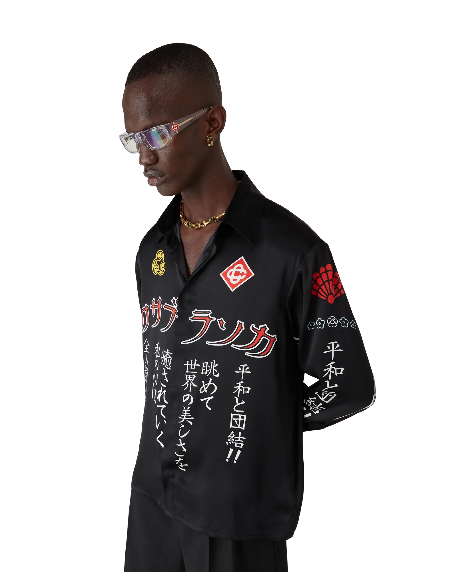 Emblem Long Sleeve Silk Satin Shirt