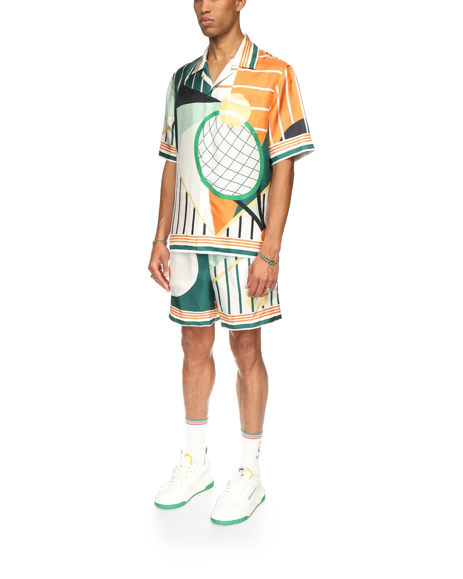 Court Abstrait Short Sleeve Silk Shirt