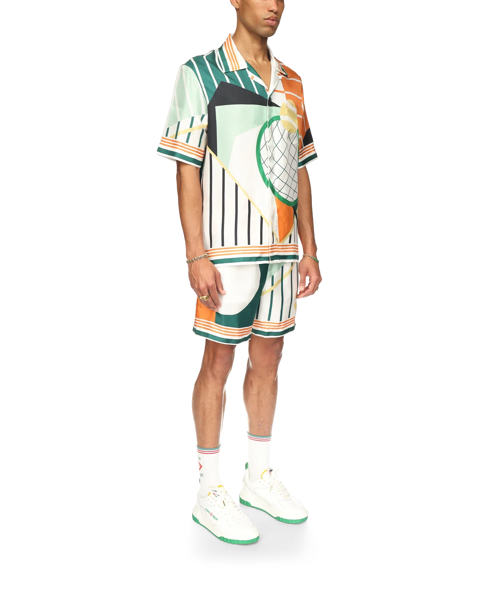 Court Abstrait Short Sleeve Silk Shirt