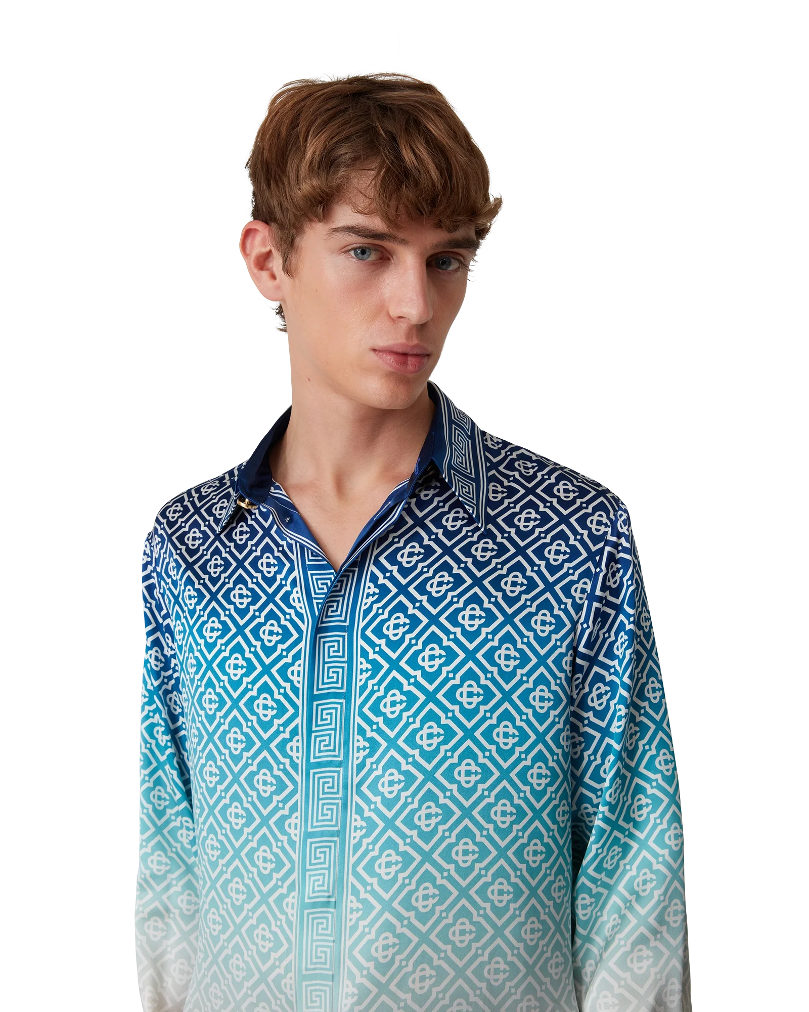 Jacquard Gradient Long Sleeve Silk Shirt