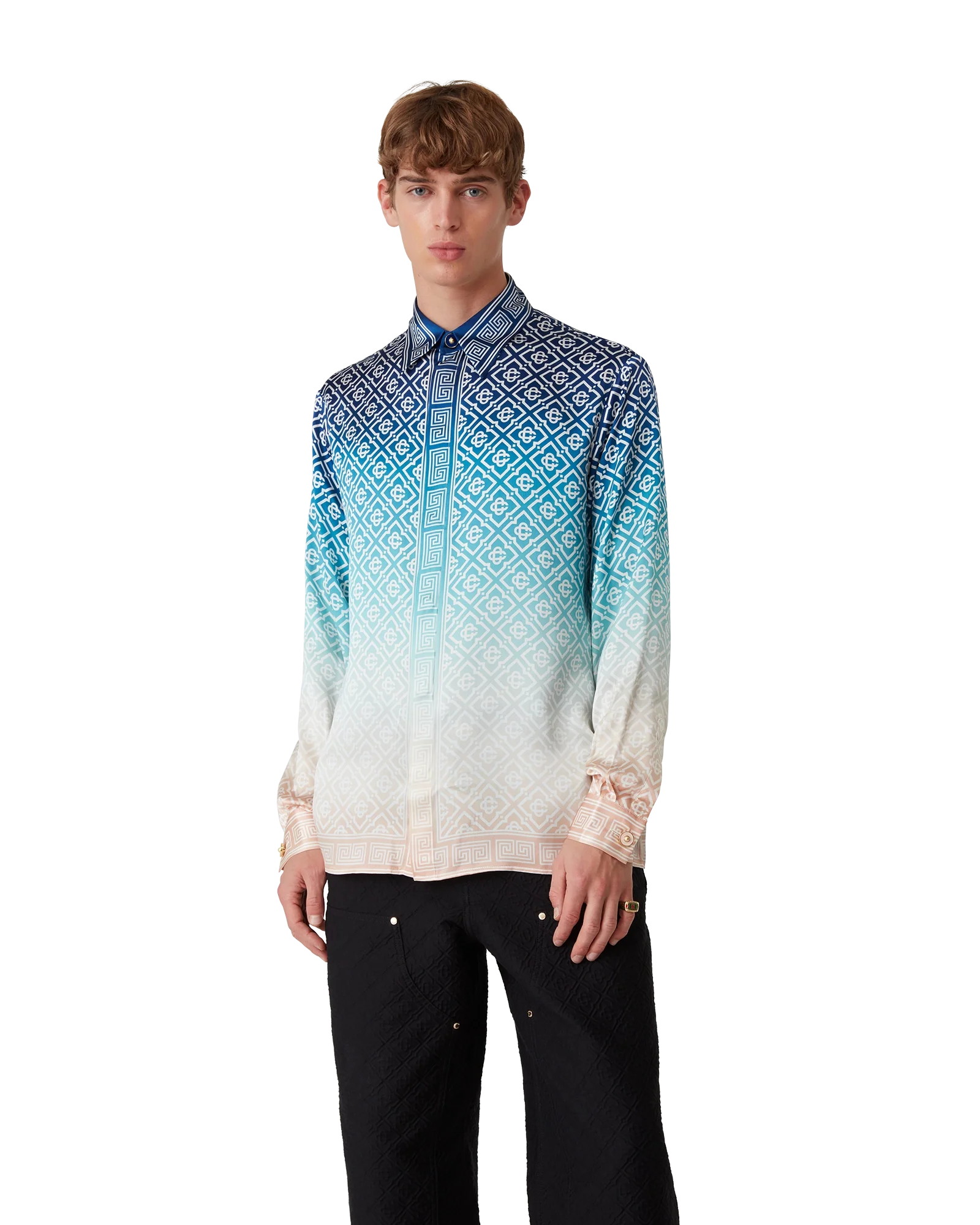 Jacquard Gradient Long Sleeve Silk Shirt