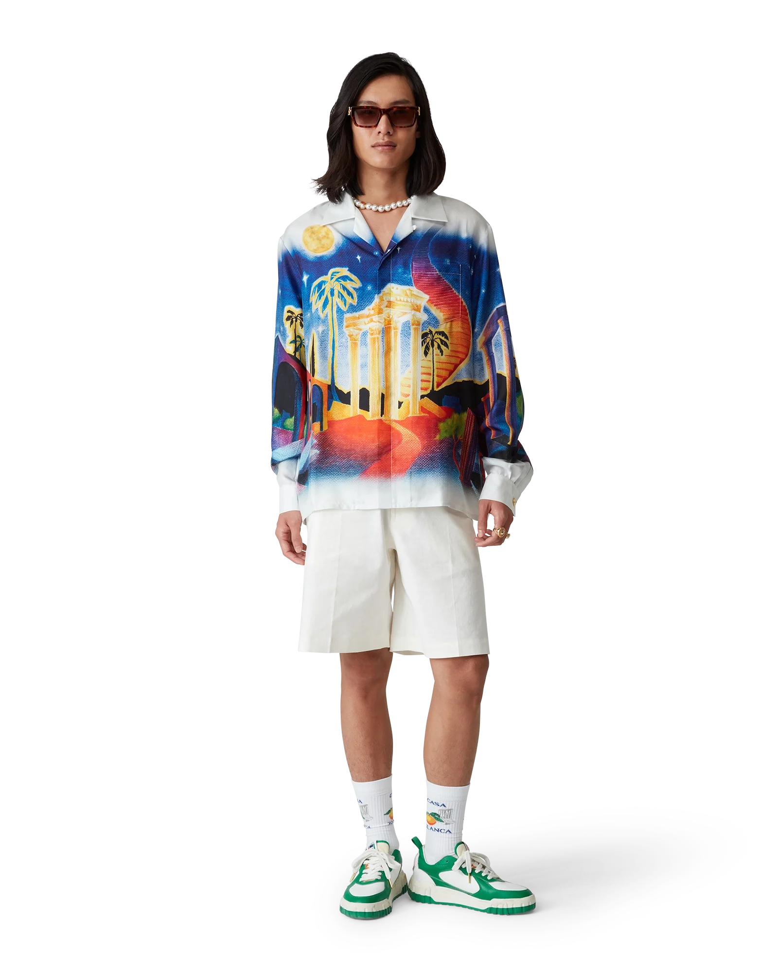 Midnight Acropolis Long Sleeve Silk Shirt