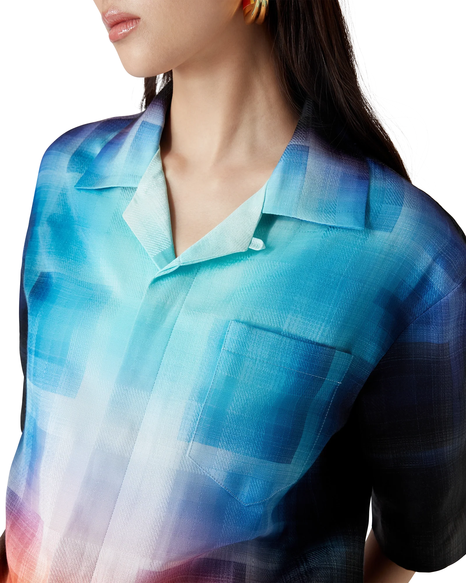 Gradient Check Viscose Blend Short Sleeve Shirt