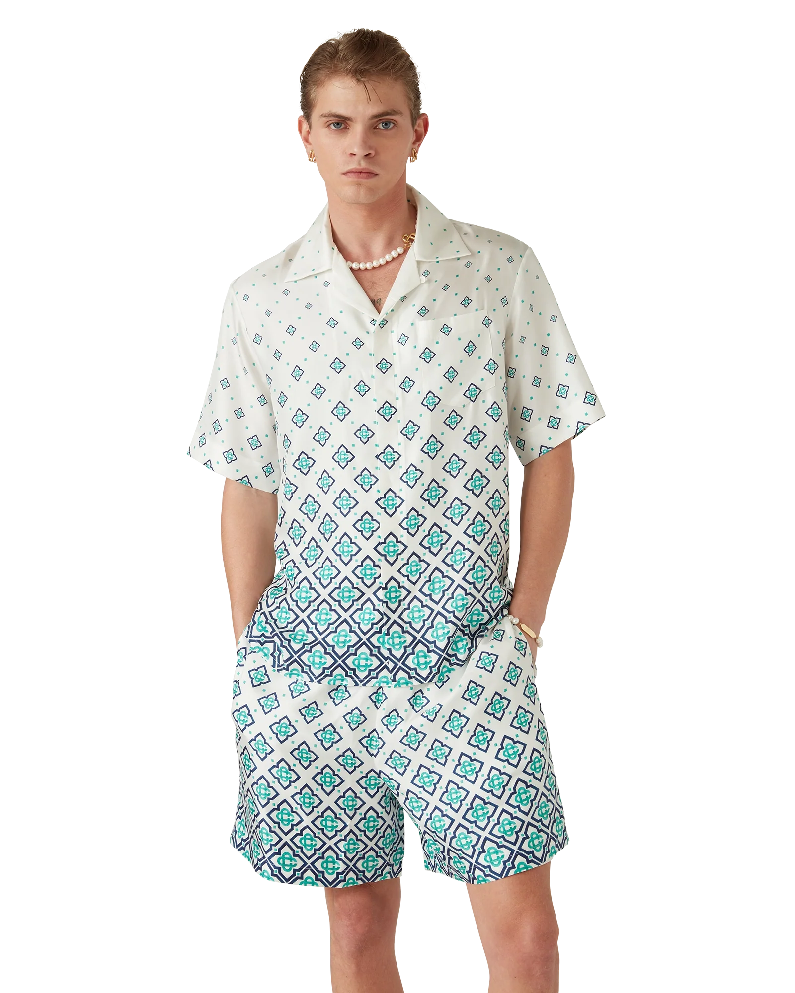 Gradient Monogram Short Sleeve Silk Shirt
