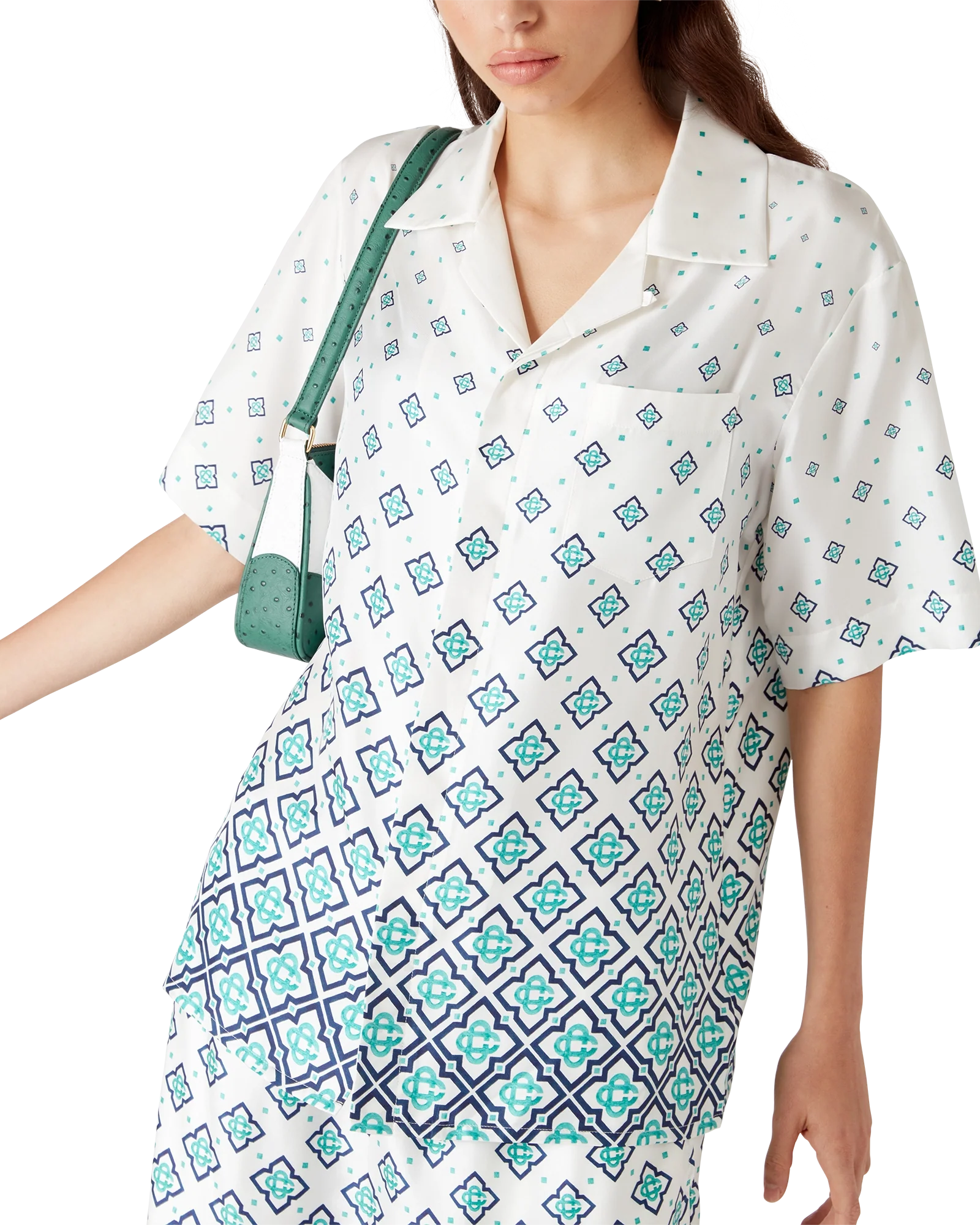 Gradient Monogram Short-Sleeve Silk Shirt