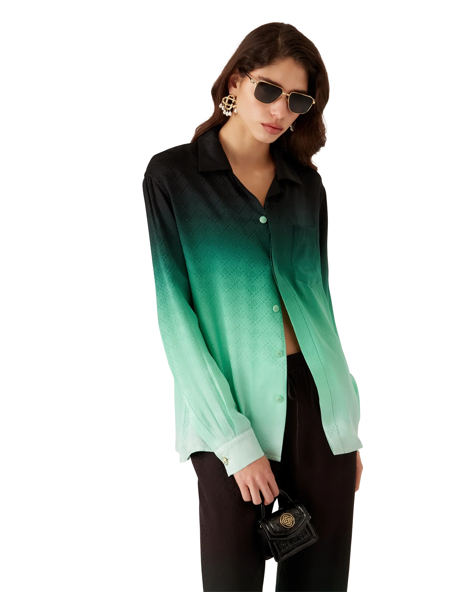 Gradient Ping Pong Jacquard Long Sleeve Silk Shirt