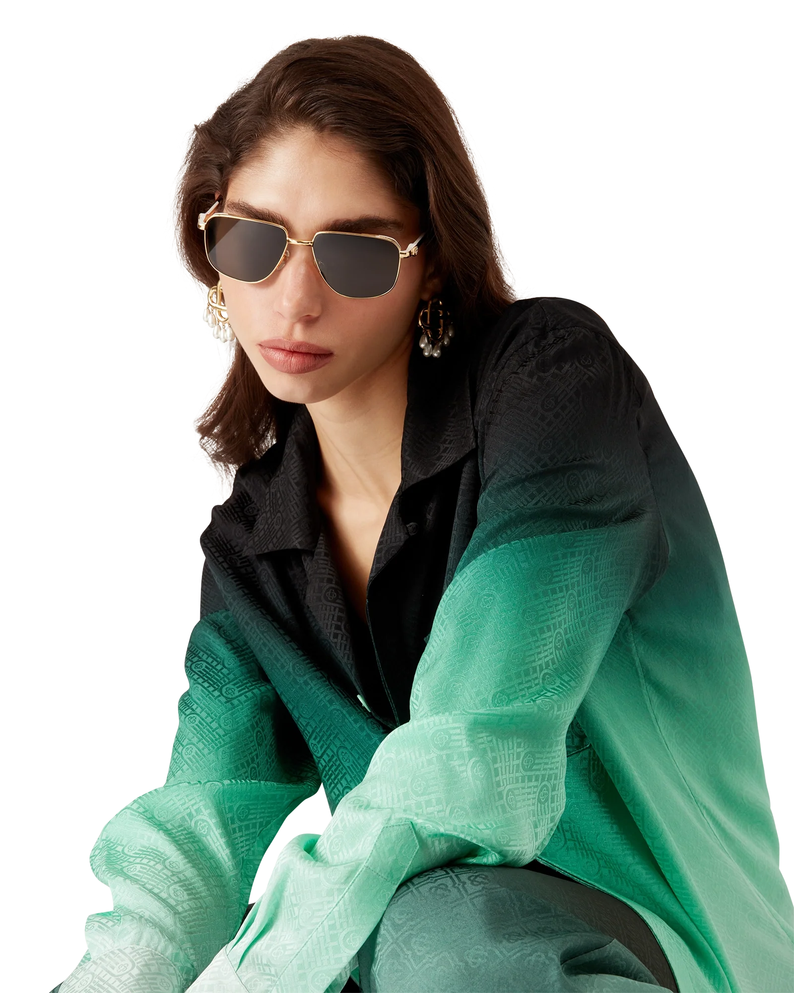 Gradient Ping Pong Jacquard Long Sleeve Silk Shirt