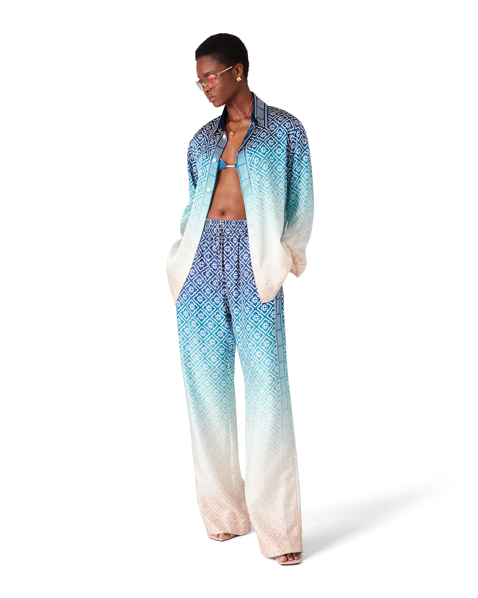 Jacquard Gradient Silk Long Sleeve Shirt
