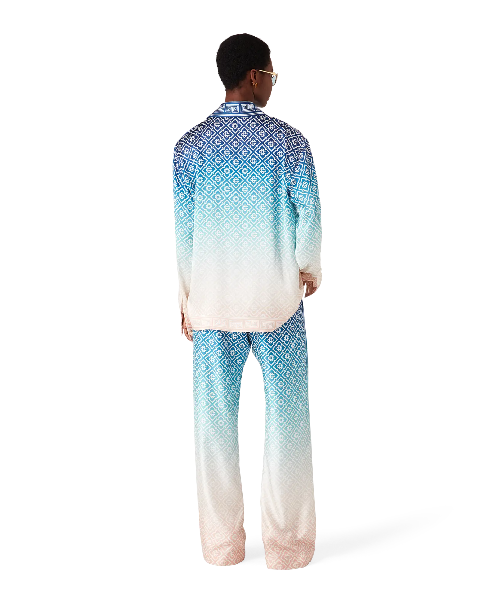Jacquard Gradient Silk Long Sleeve Shirt