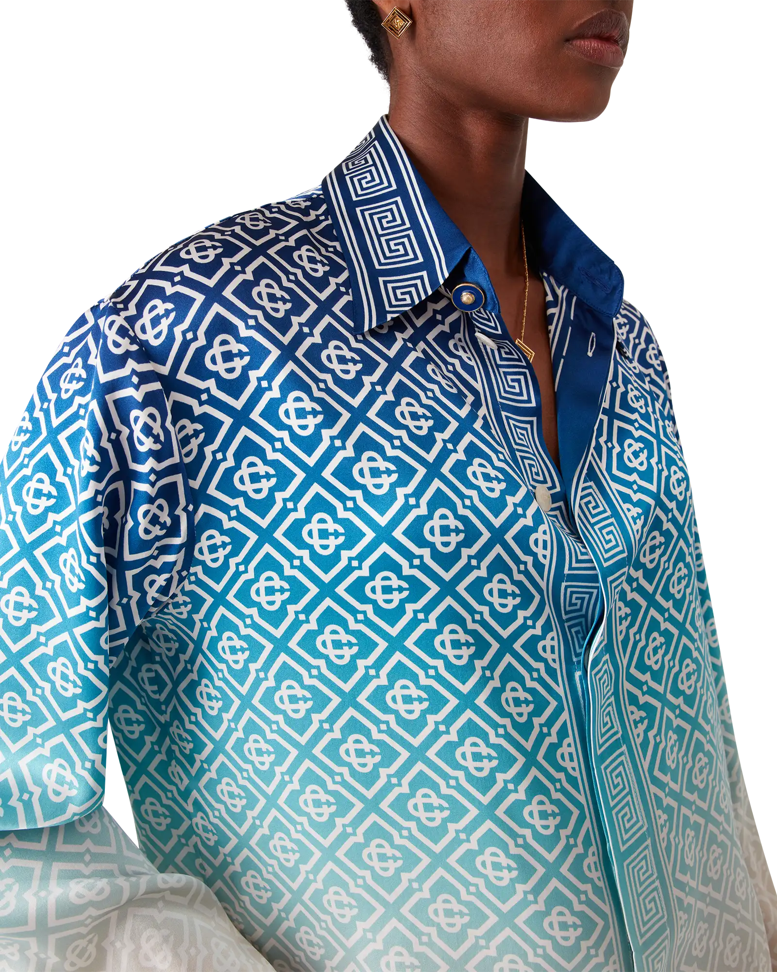 Jacquard Gradient Silk Long Sleeve Shirt