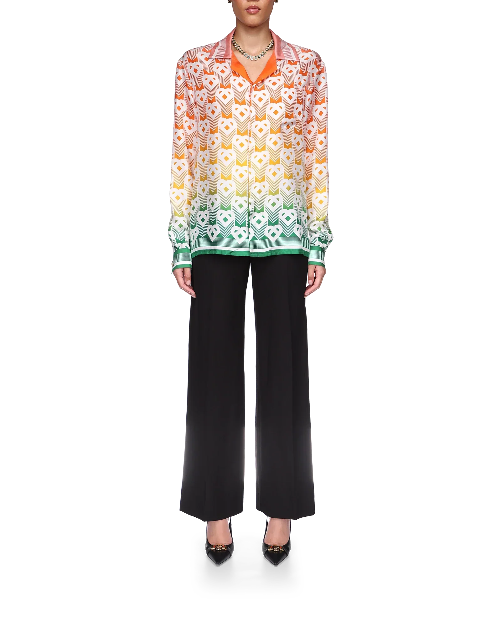 Gradient Heart Monogram Silk Shirt