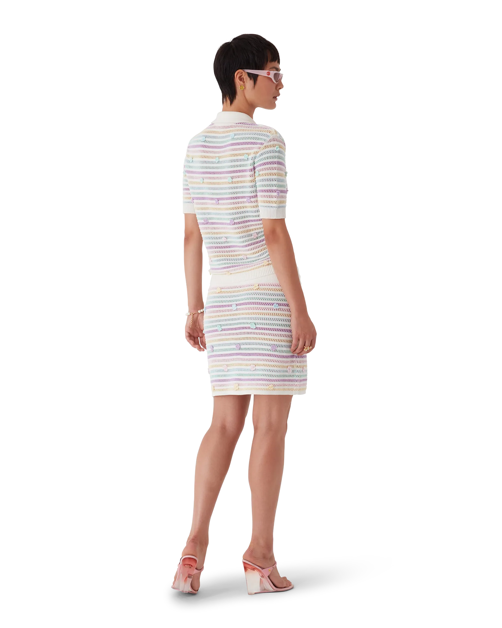 Flower Stripe Cotton Crochet Polo